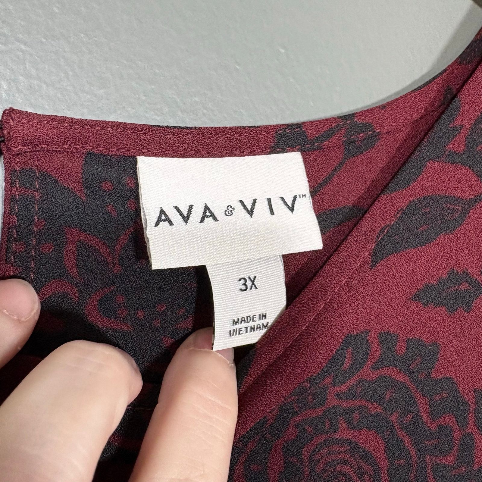 Other Ava & Viv Wine Red & Black Goth Floral Split Back Top Size 3XL / US 20-22 - 4 Thumbnail