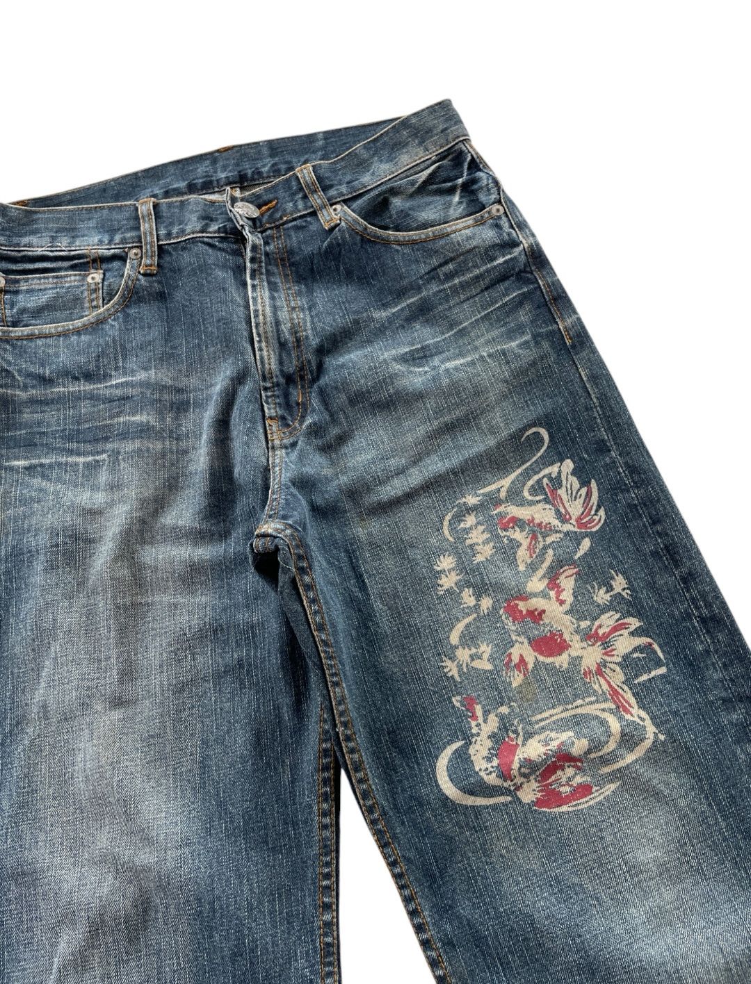 Japanese Brand × Vintage JAPANESE GOLDEN FISH PRINTED JEANS (LG15) Size US 31 - 2 Thumbnail