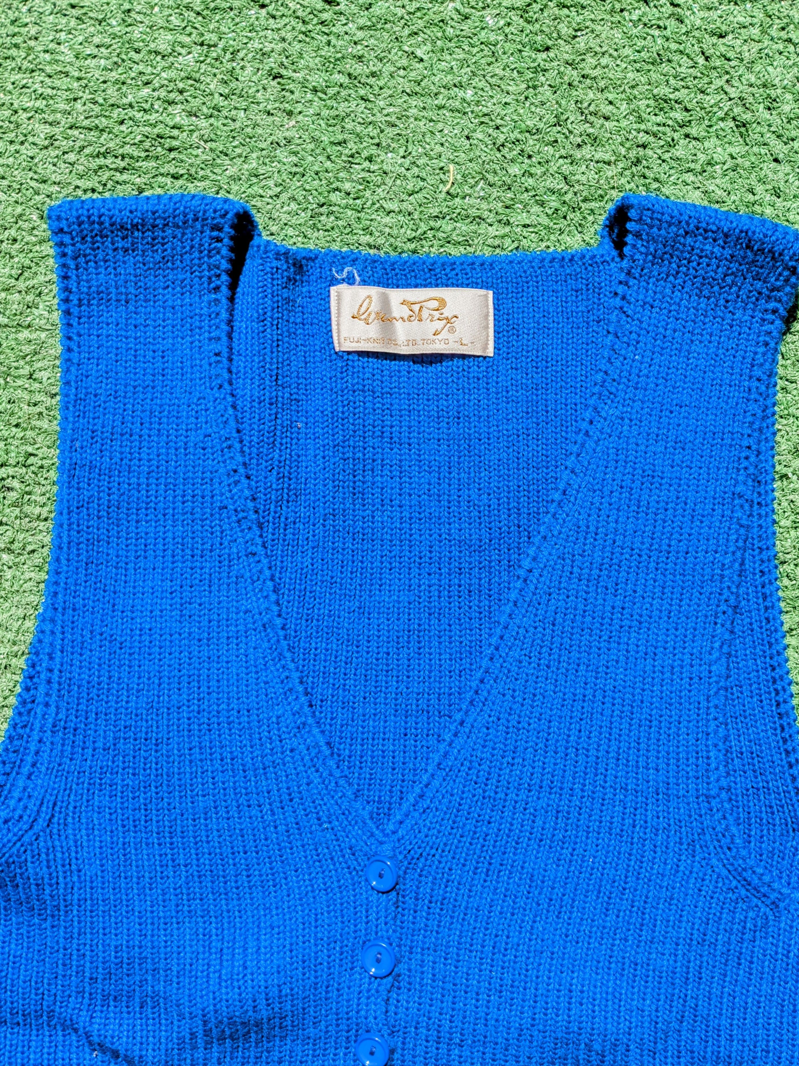 Vintage 1960s Blue Fuji-Knit Co. Tokyo Cable Knit V-neck Petite Vest Size XS / US 0-2 / IT 36-38 - 6 Thumbnail