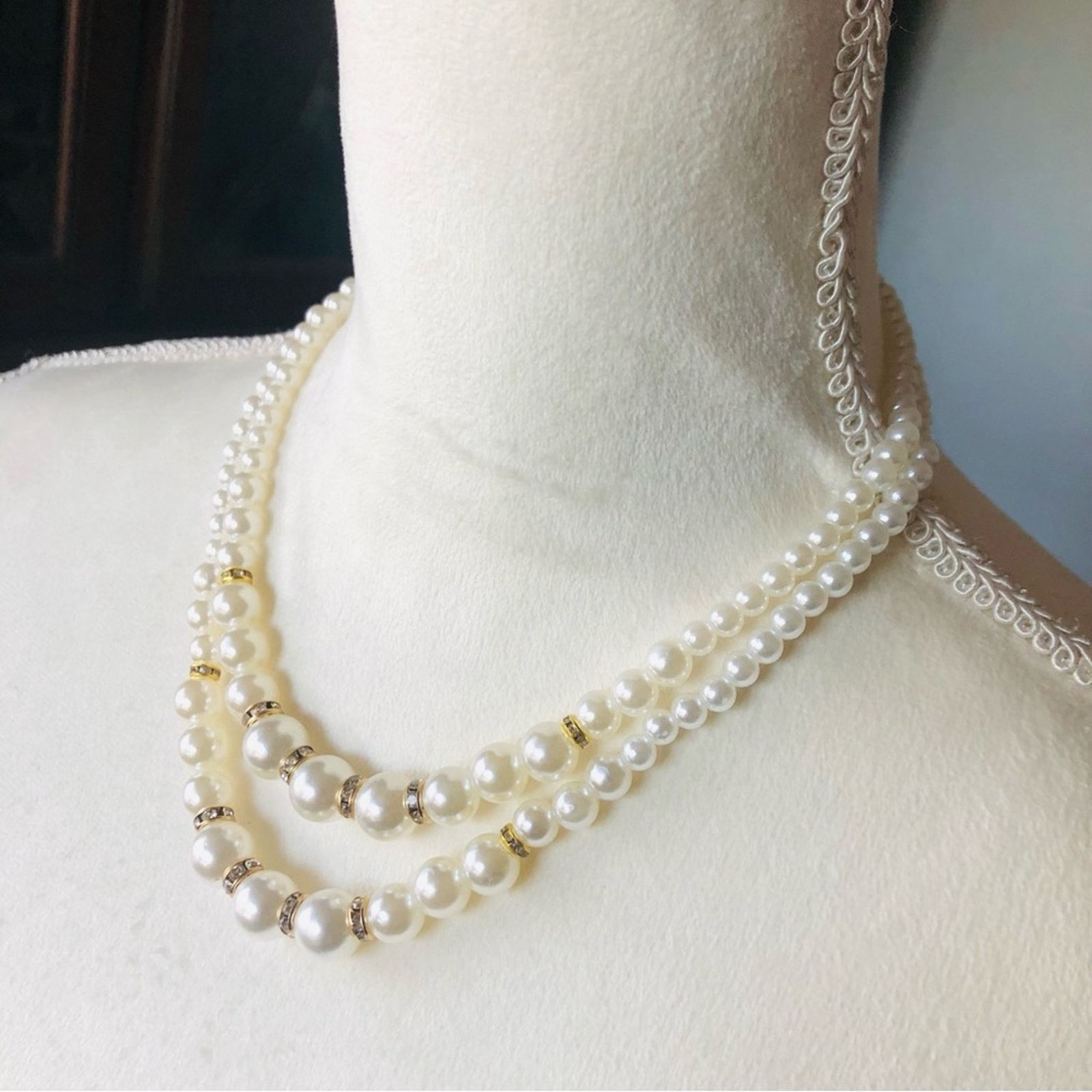 Handmade Handcrafted double strand white acrylic Pearl bead necklace Size ONE SIZE - 1 Thumbnail