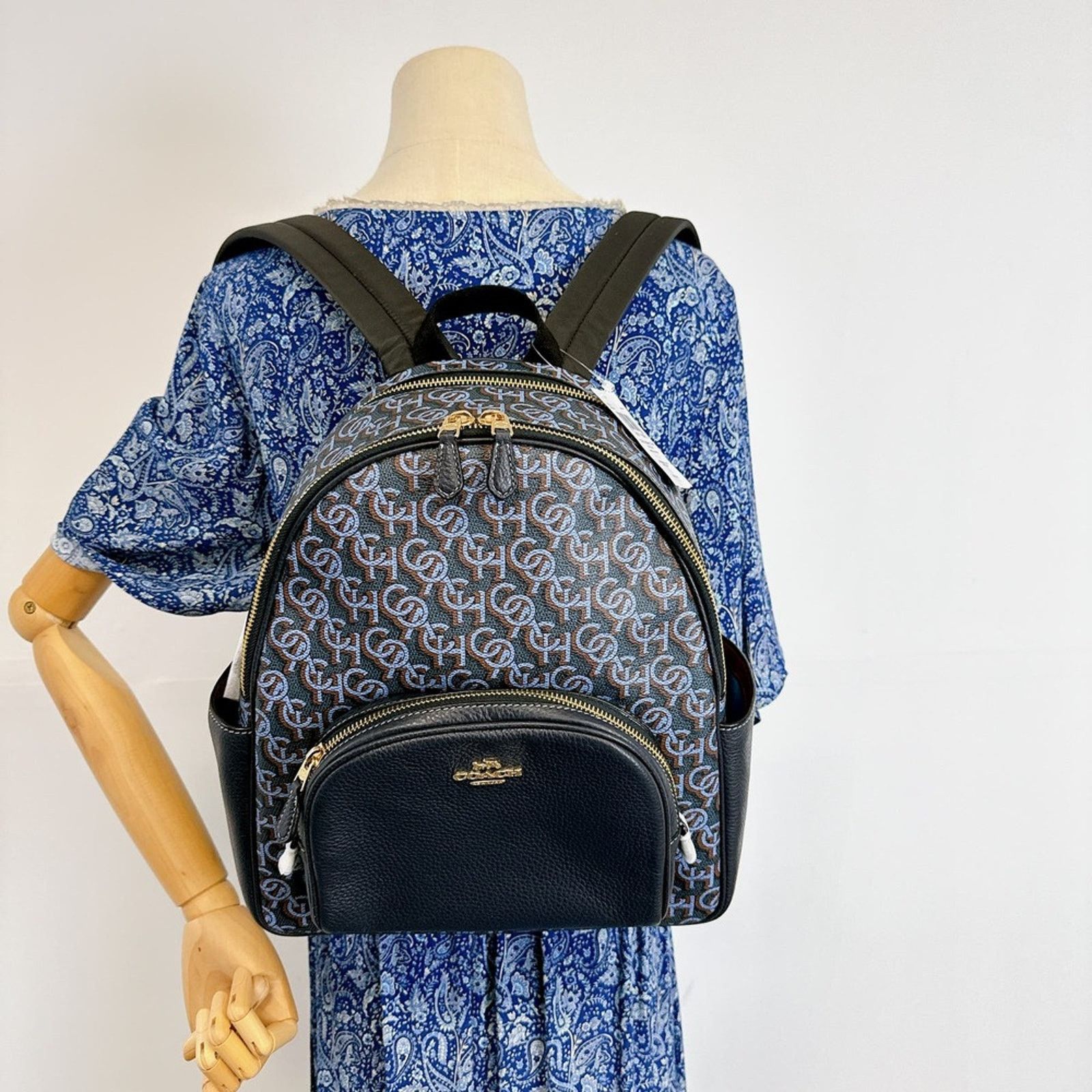 Coach Coach CF344 Court Backpack With Coach Monogram Print IN NAVY Size ONE SIZE - 1 Thumbnail