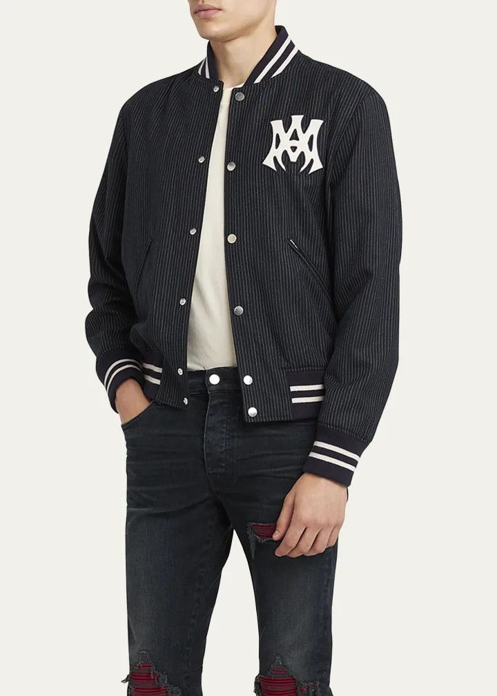 Amiri o1h1sh10525 Hollywood Pinstripe Bomber in Midnight Blue Size US L / EU 52-54 / 3 - 4 Thumbnail