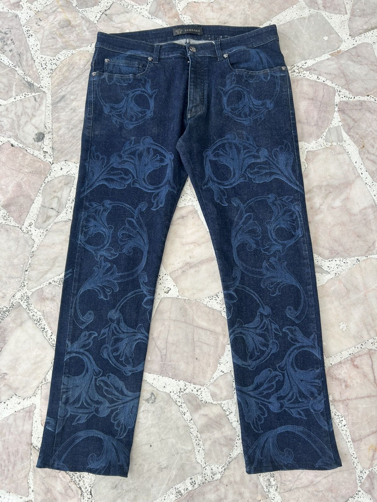 Versace Blue Jacquard Baroque Pattern Denim Size US 34 / EU 50 - 1 Thumbnail