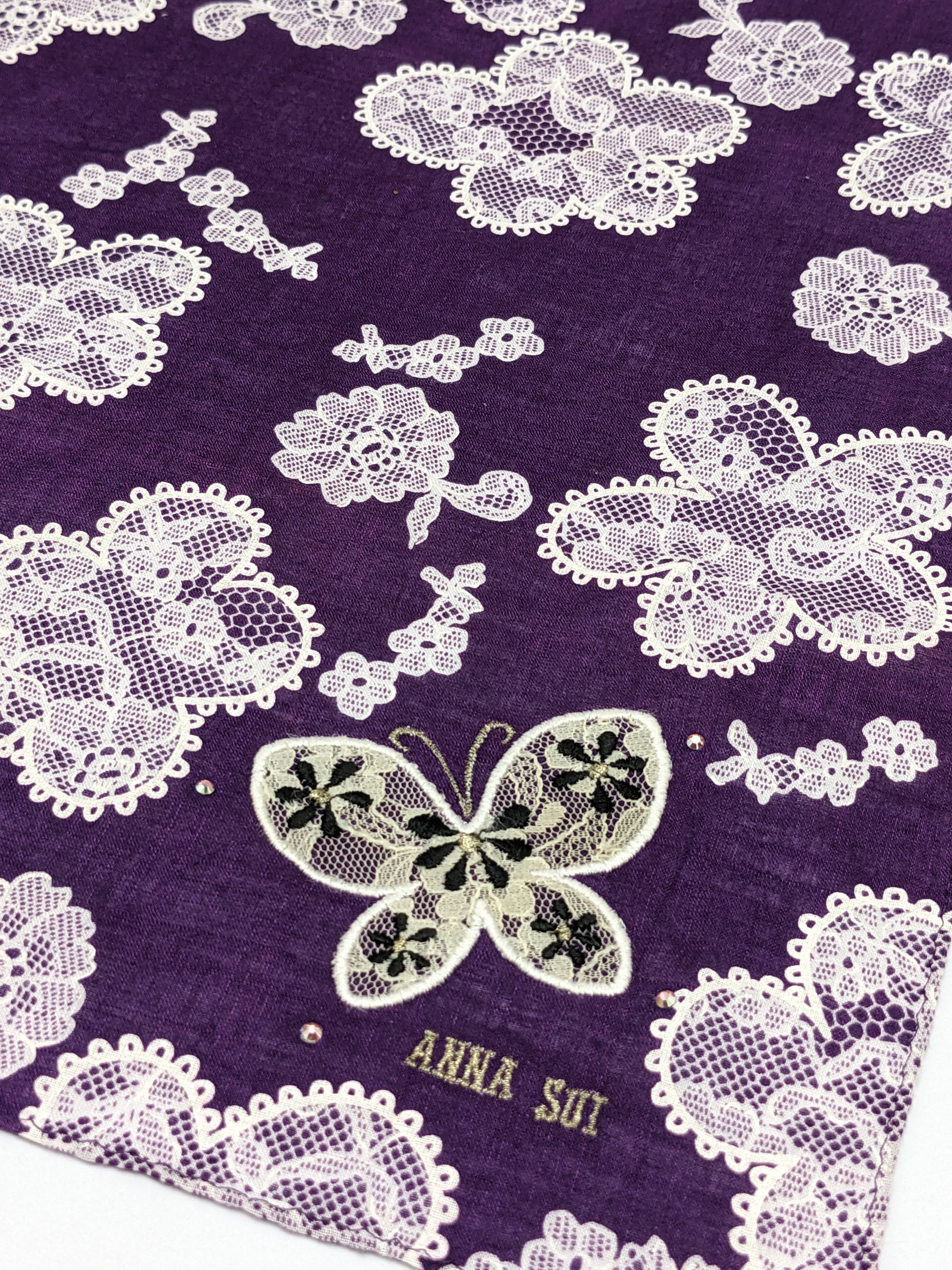 Anna Sui Anna Sui Purple Floral Lace With Rhinestone Accents Size ONE SIZE - 2 Thumbnail