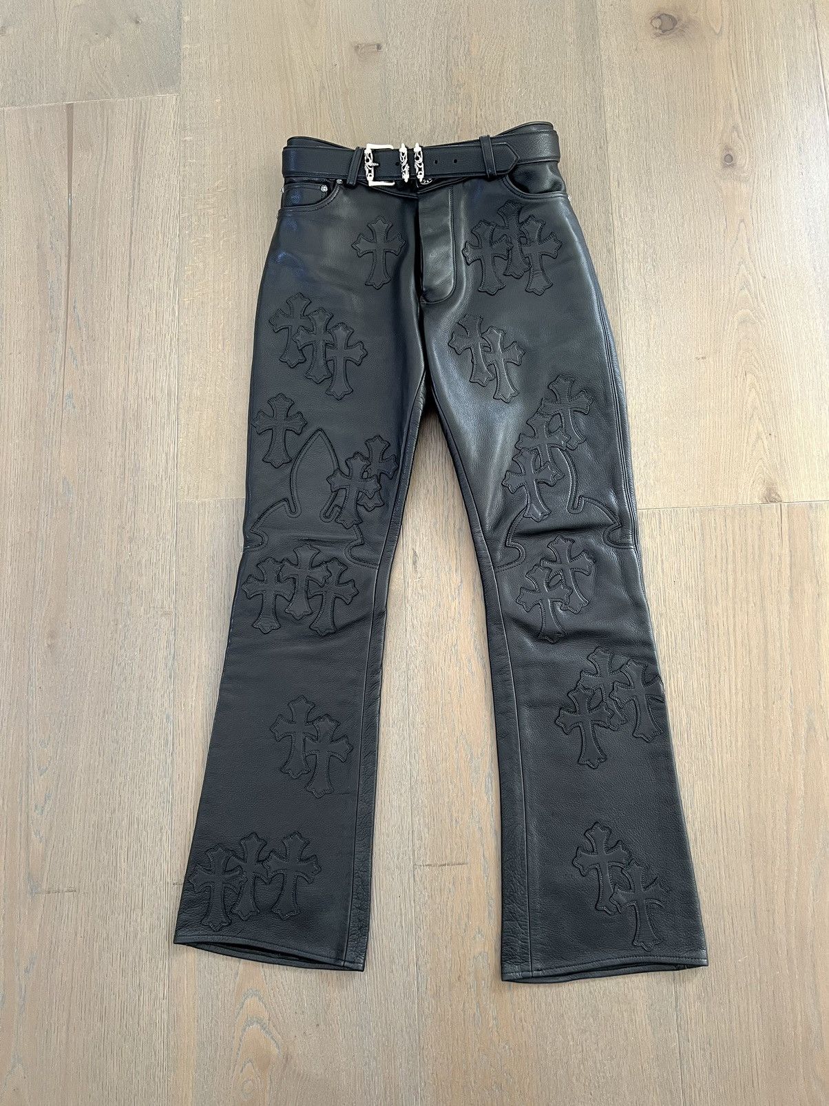 Pre-owned Chrome Hearts Leather 60 Cross Patch Pants