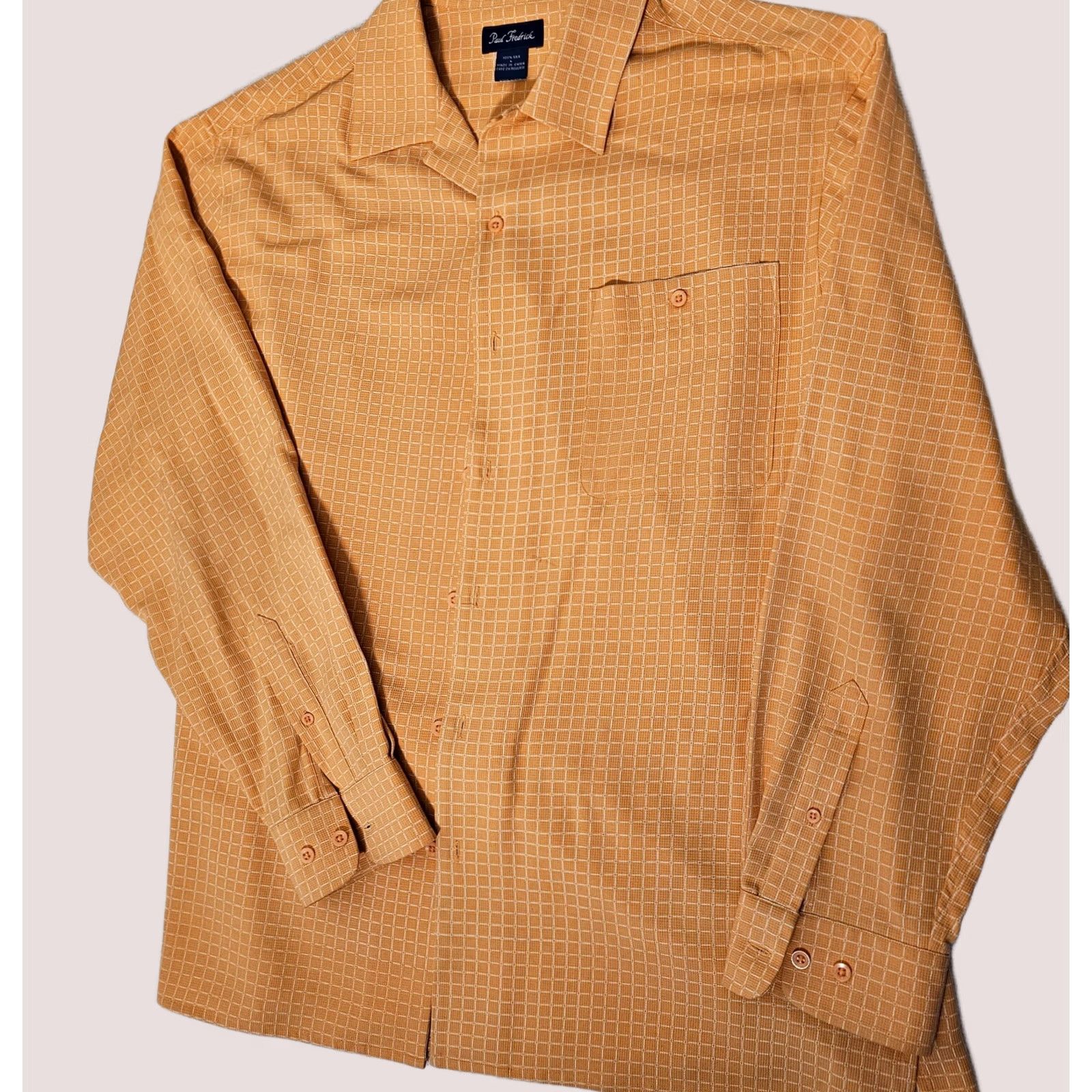 Vintage Paul Fredrick Silk Button-Up Shirt Men's L Orange Checkered Long Sleeve Button-Up Shirt Size US L / EU 52-54 / 3 - 1 Thumbnail
