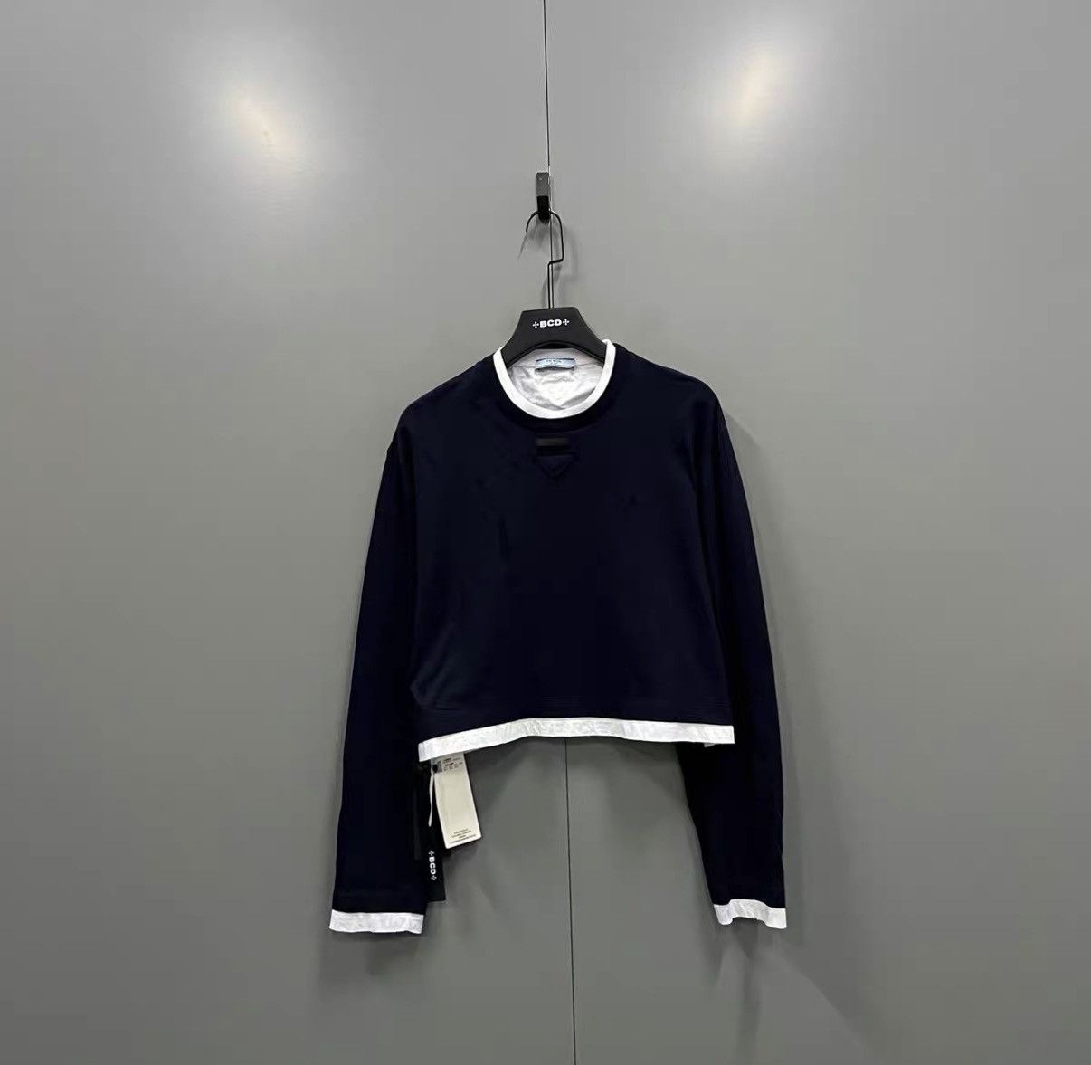 Prada Prada Navy Logo Mock Two-Piece Long Sleeve Top J41 Size L / US 10 / IT 46 - 1 Thumbnail