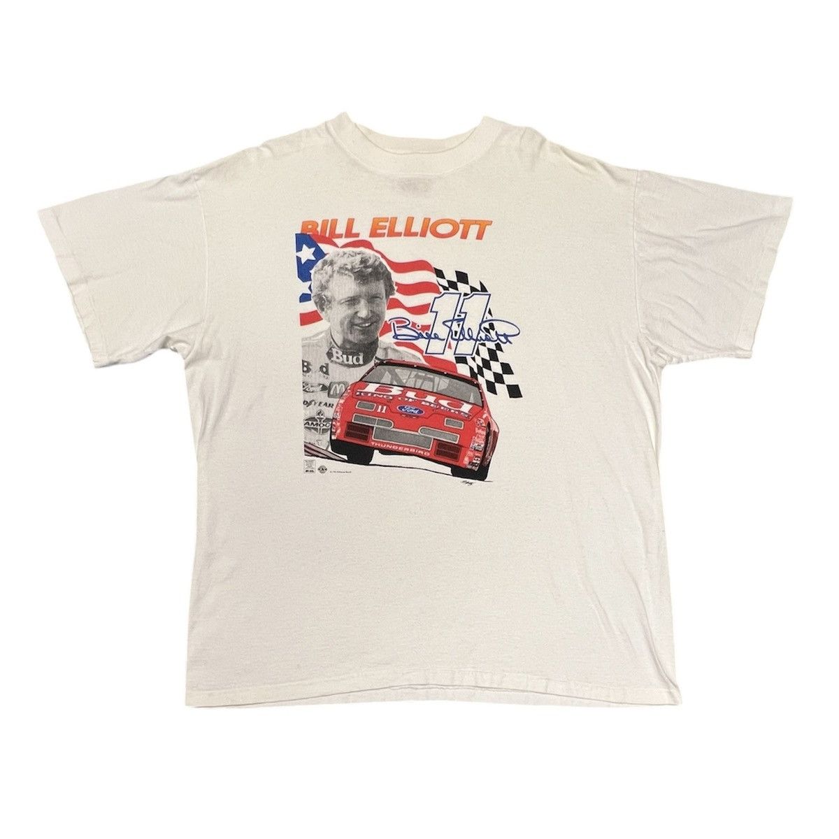 NASCAR × Vintage Vintage 90s BILL ELLIOT Budweiser NASCAR T-Shirt - FORD Race Size US XL / EU 56 / 4 - 2 Thumbnail