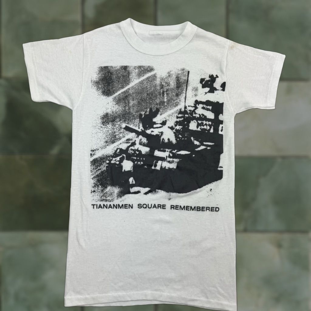 Vintage VINTAGE Tianamen Square Remembered T Shirt Adult Small White 80s Paper Thin Mens T-Shirt 80s White Short Sleeve Crew Neck Size US S / EU 44-46 / 1 - 1 Thumbnail
