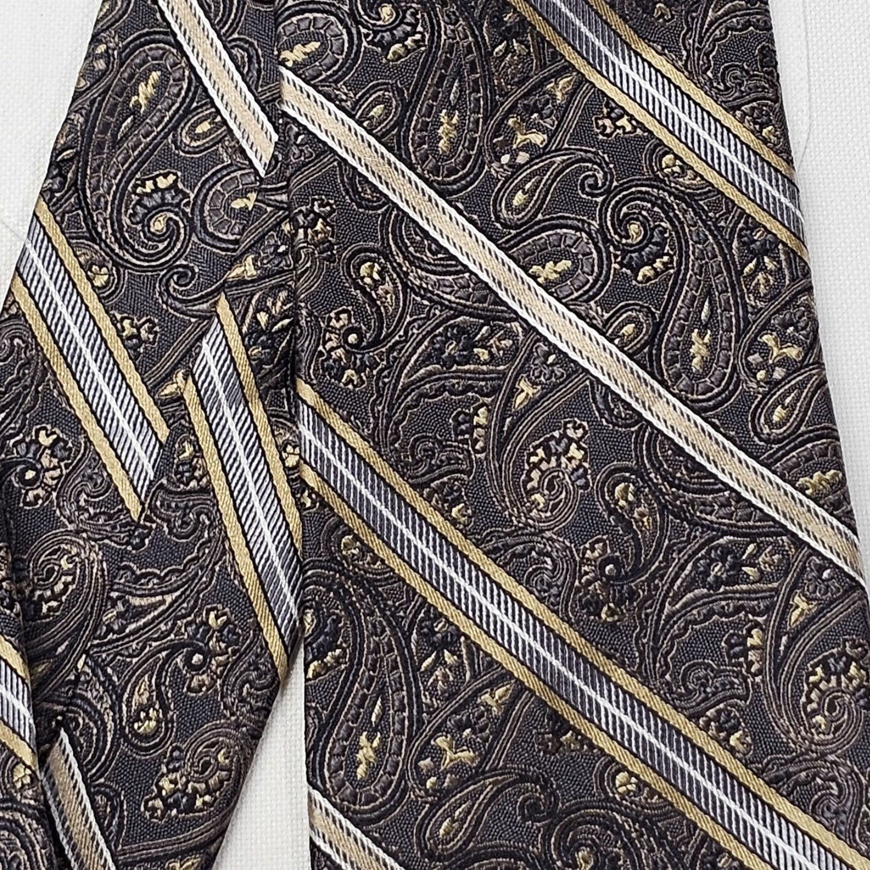 Pronto Uomo VTG Pronto Uomo Necktie Mens Gray Silver Paisley 100% Silk Tie 58 1/4 X 3 1/4" Classic Wedding Preppy Retro 60s 70s Mens Size ONE SIZE - 3 Thumbnail