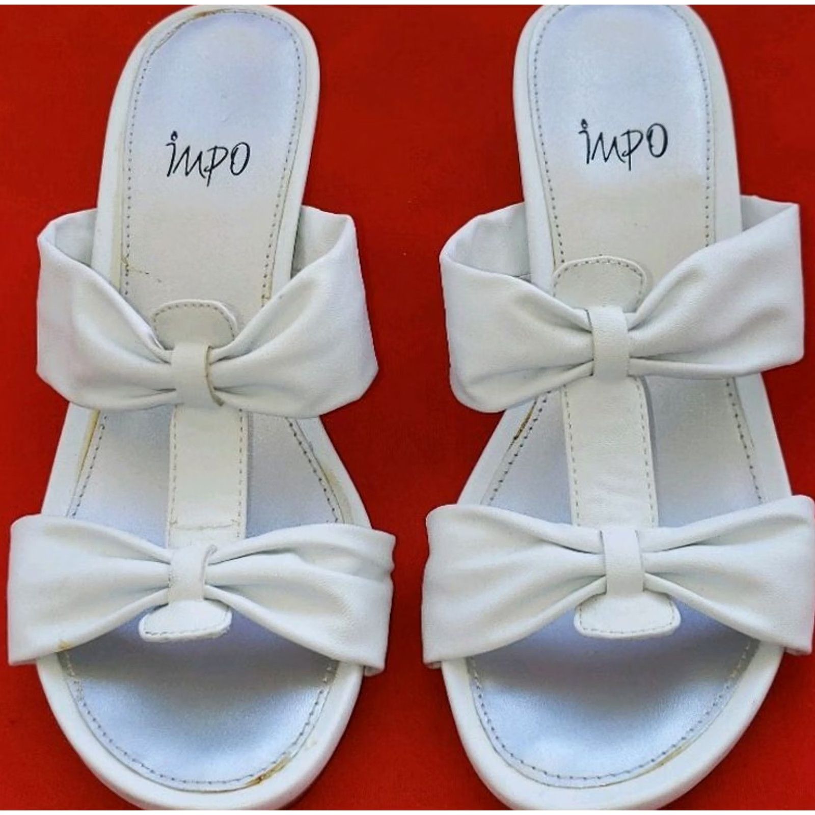 Vintage Impo Valeria White Double Crossover 3" Heel Slide Sandal Size 7M Womens Shoes Size US 5 / IT 35 - 3 Thumbnail
