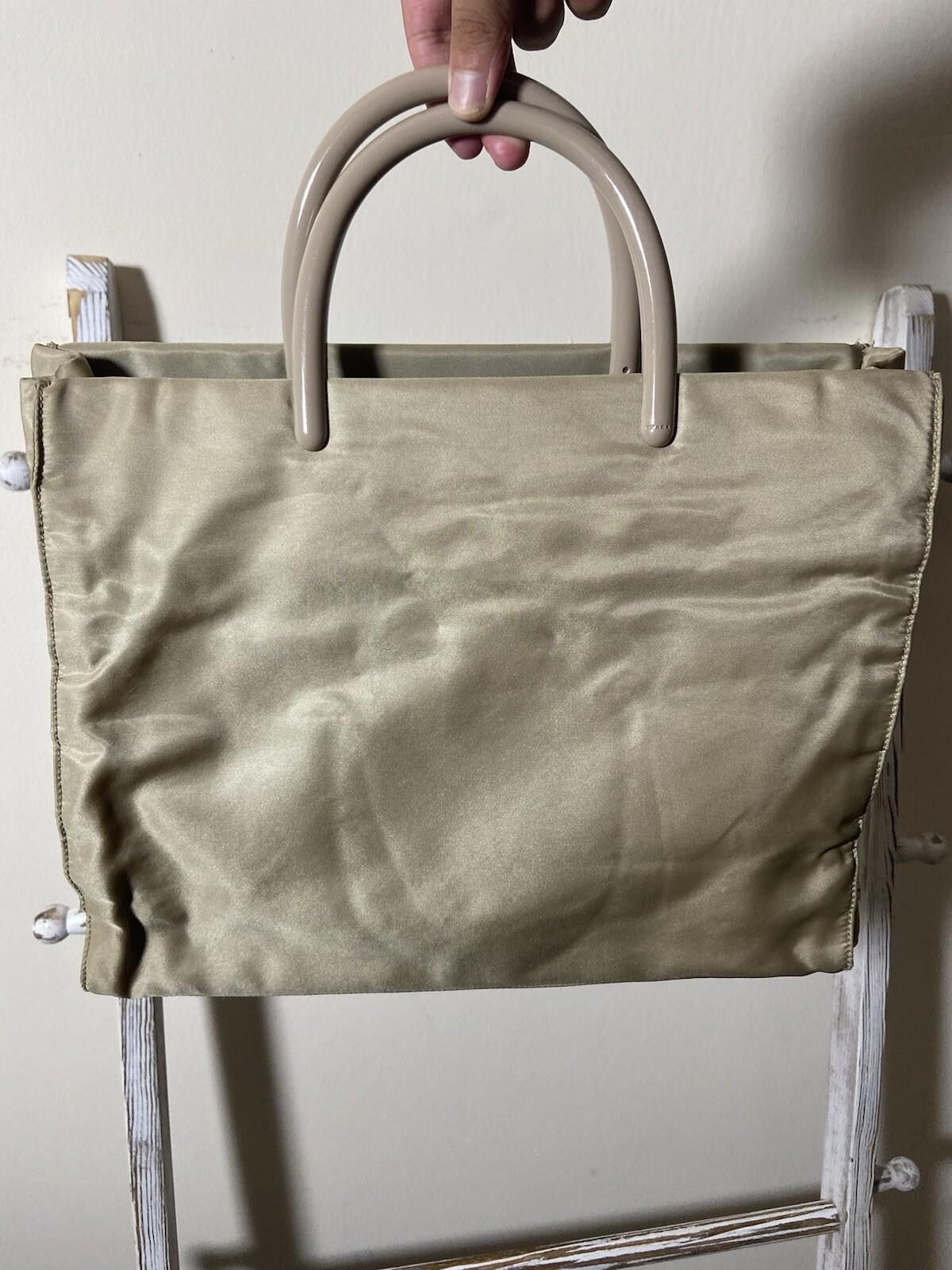 Prada Prada beige nylon small tote handbag, good clean cond Size ONE SIZE - 3 Thumbnail