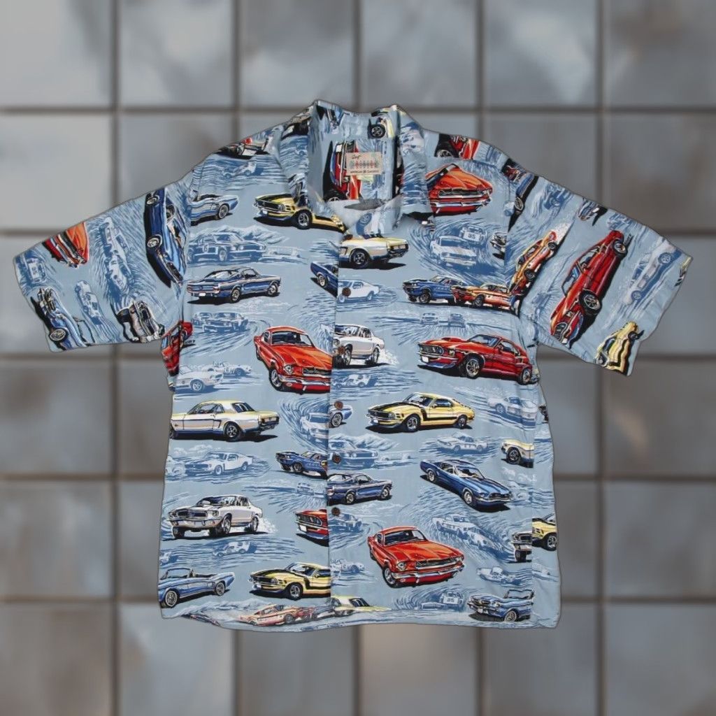 Reyn Spooner VINTAGE Reyn Spooner Shirt Mens XL Blue Eddy Y Hawaiian Cars Button Up Short Sleeve Geometric 100% Rayon Men's" Size US XL / EU 56 / 4 - 1 Thumbnail