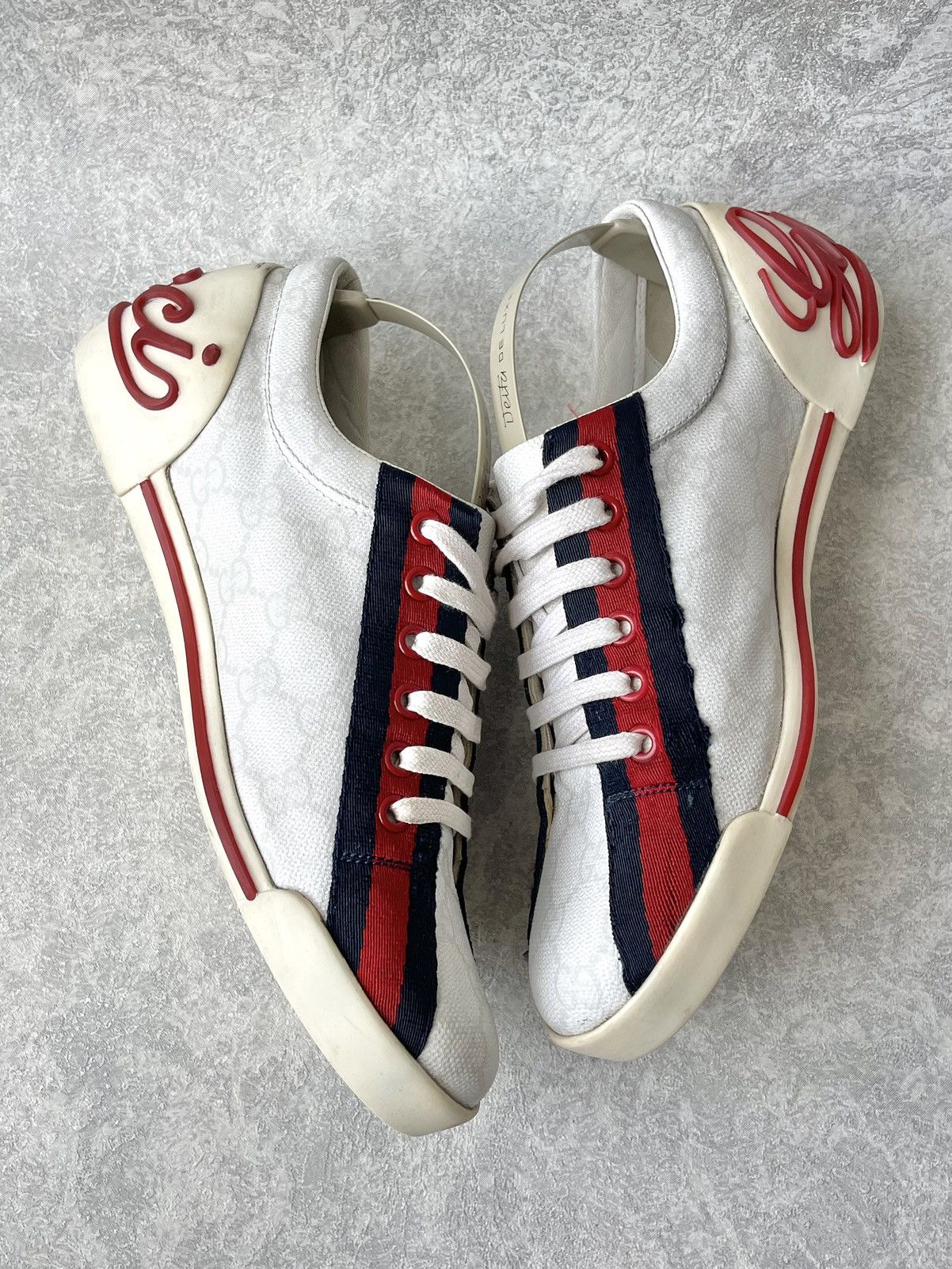 Gucci Gucci GG Monogram Canvas Sneakers Red Blue Web Script Logo Size US 7 / IT 37 - 2 Thumbnail