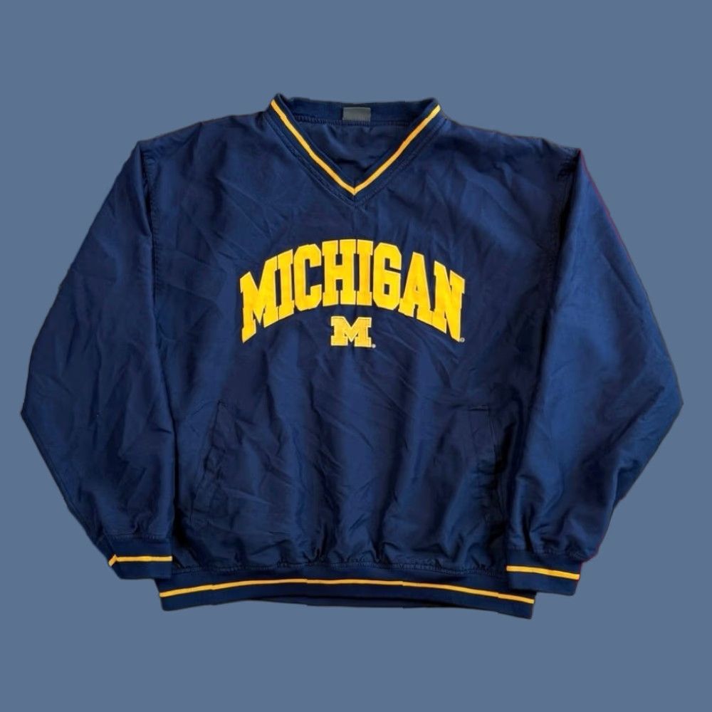 VINTAGE Y2K University Of Michigan Pullover Windbreaker Mens Size Large Jacket Windbreaker Blue 90s Sports College University Mens