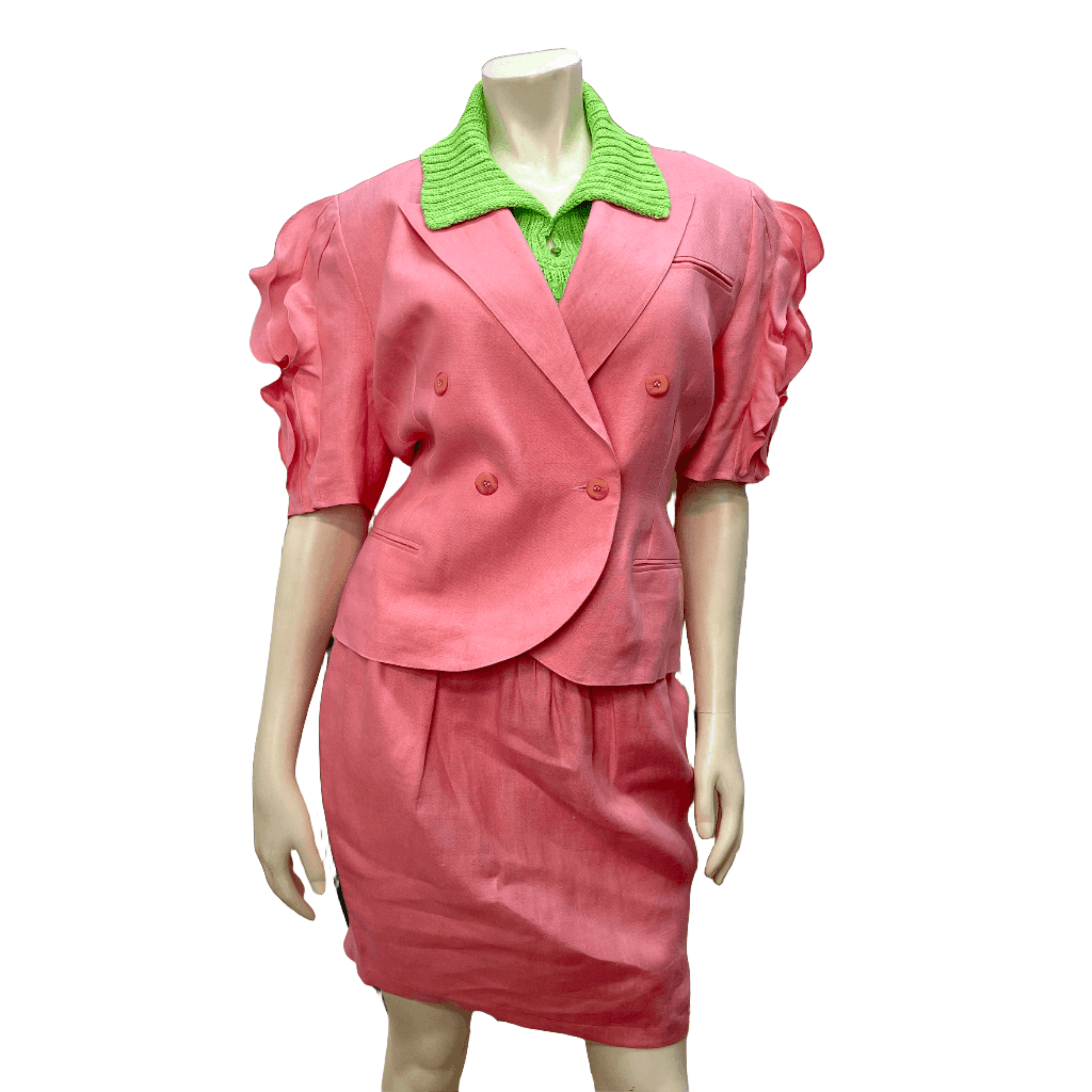 Other 80s Lolita Lempicka Vintage Designer Bubblegum Pink Linen Suit Made in France Size Small Size M / US 6-8 / IT 42-44 - 1 Thumbnail