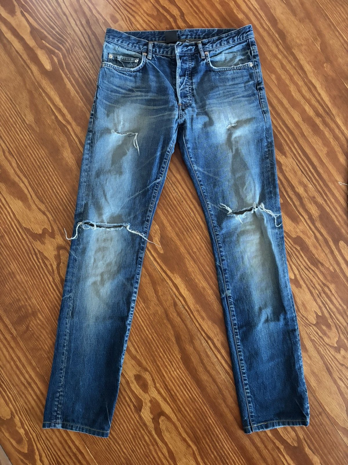 Dior Hedi Distressed Washed Blue Denim Size US 31 - 1 Thumbnail
