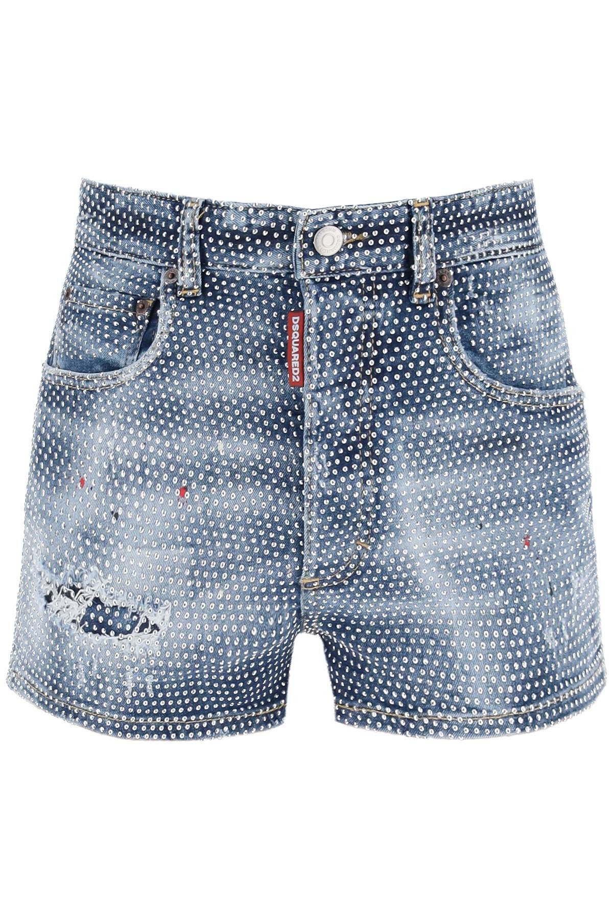 image of Dsquared2 Hollywood Wash Hot Pant Shorts in Navy Blue, Women's (Size 27)