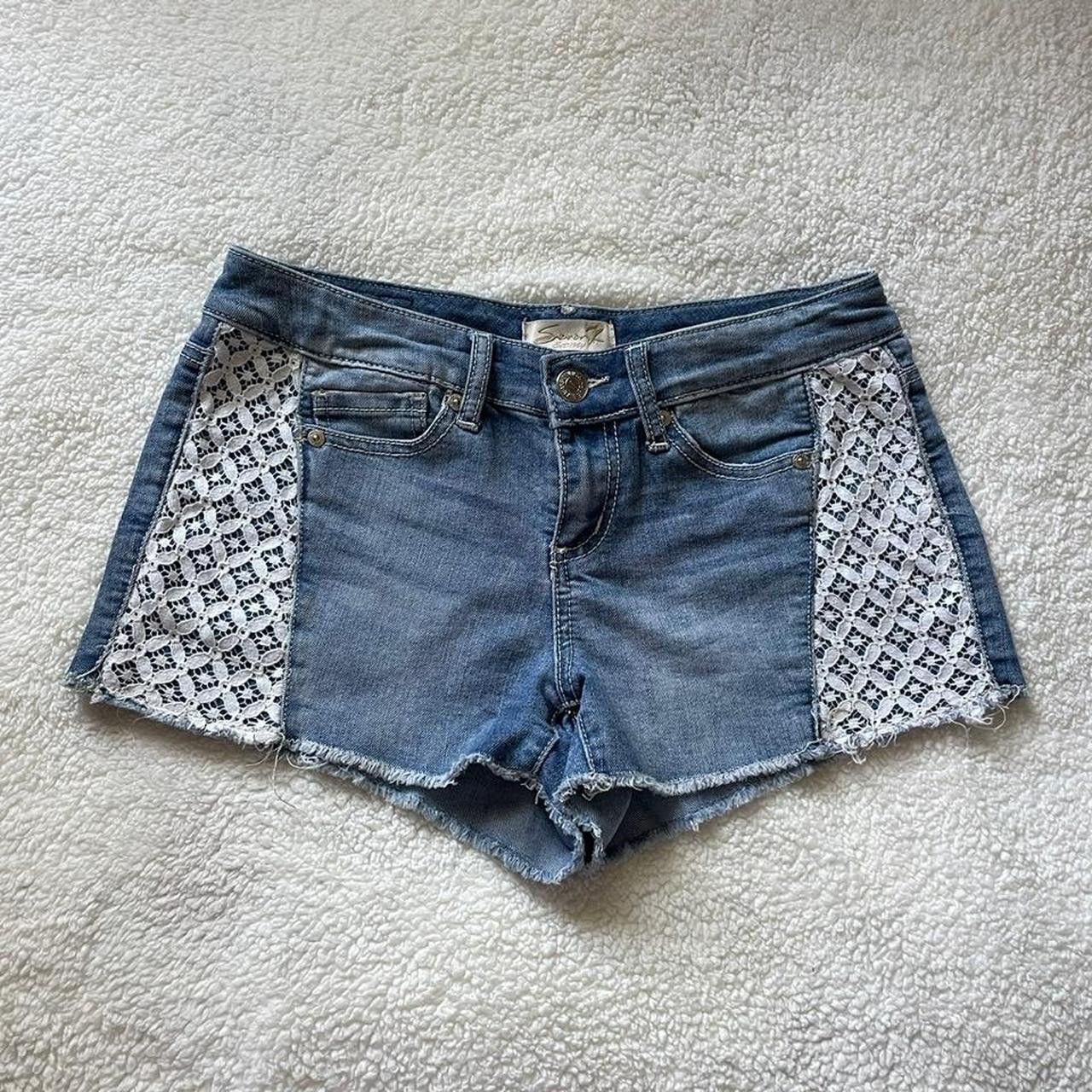 Seven 7 Seven7 denim mini shorts with lacy details Size 31" - 1 Thumbnail