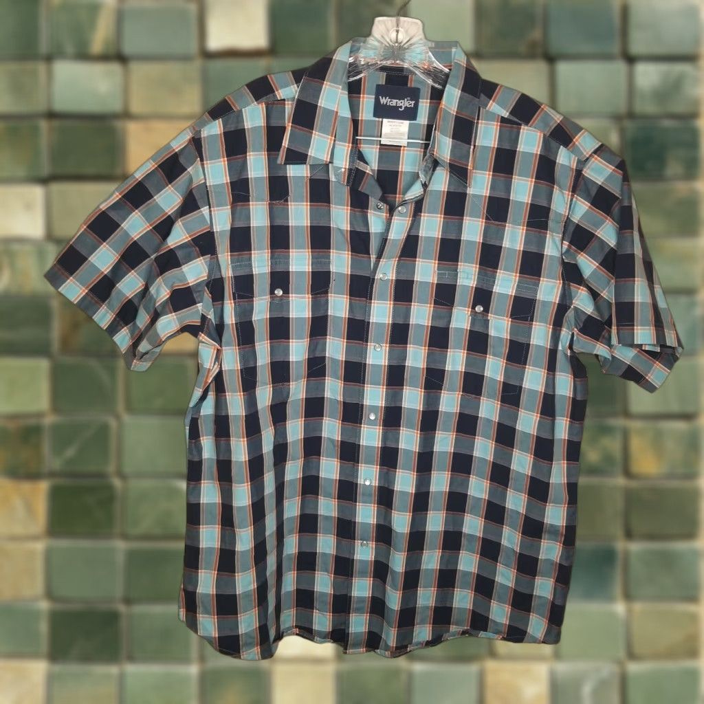 Wrangler Wrangler Shirt Men XL Blue Plaid Pearl Snap Button Up Short Sleeve Size US 36 / EU 52 - 1 Thumbnail
