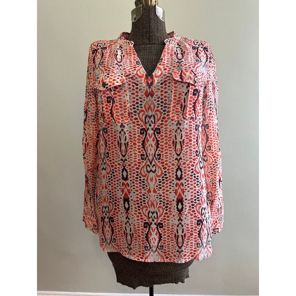 Vince Camuto Vince Camuto orange abstract sheer blouse size M Size M / US 6-8 / IT 42-44 - 1 Thumbnail