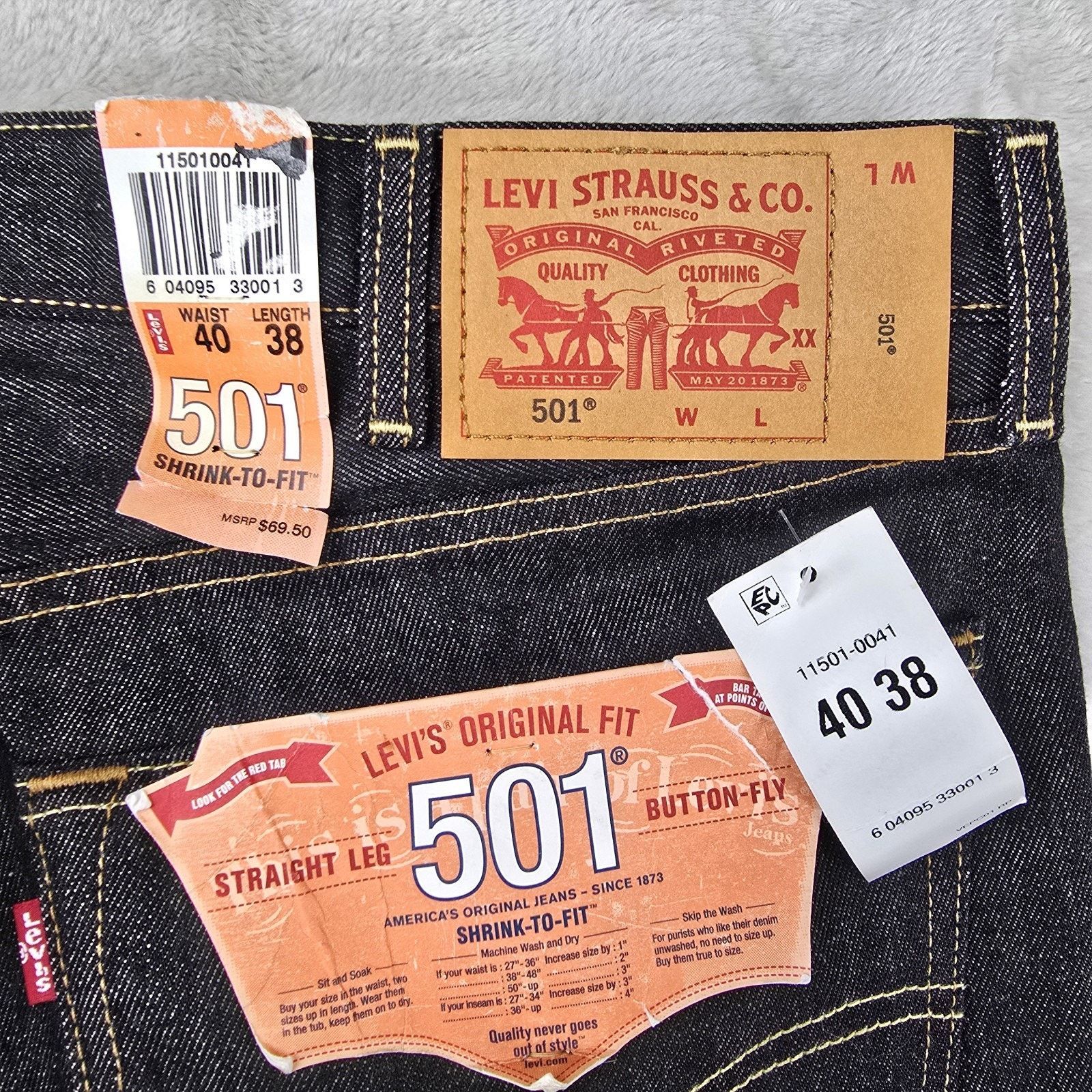 Levi's Levis 501 Jeans 40x38 Black Denim Straight Leg Button Fly Size US 40 / EU 56 - 9 Thumbnail