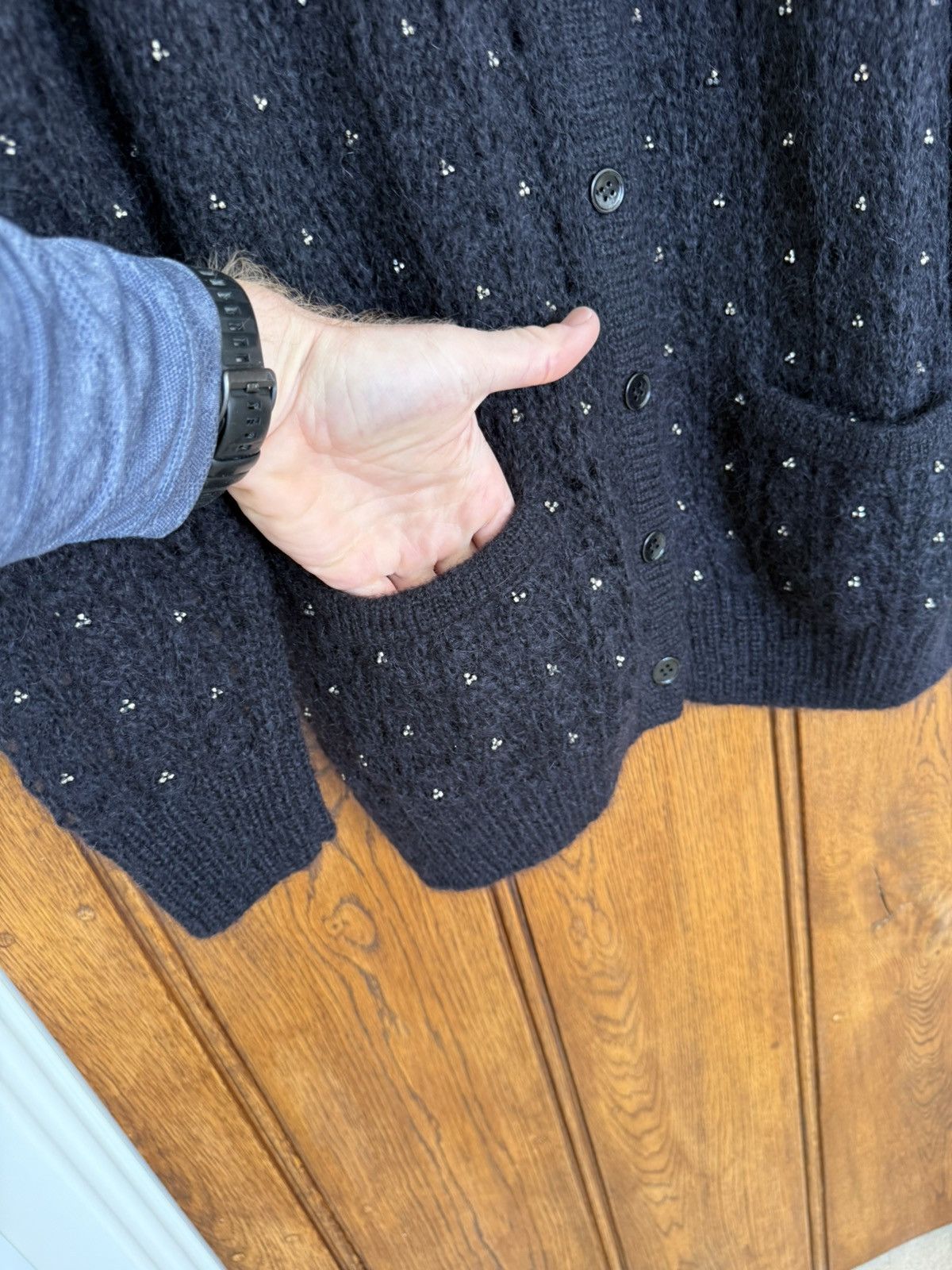 Saint Laurent Paris FW15 Saint Laurent studded mohair black cardigan glass Hedi Size US M / EU 48-50 / 2 - 12 Thumbnail