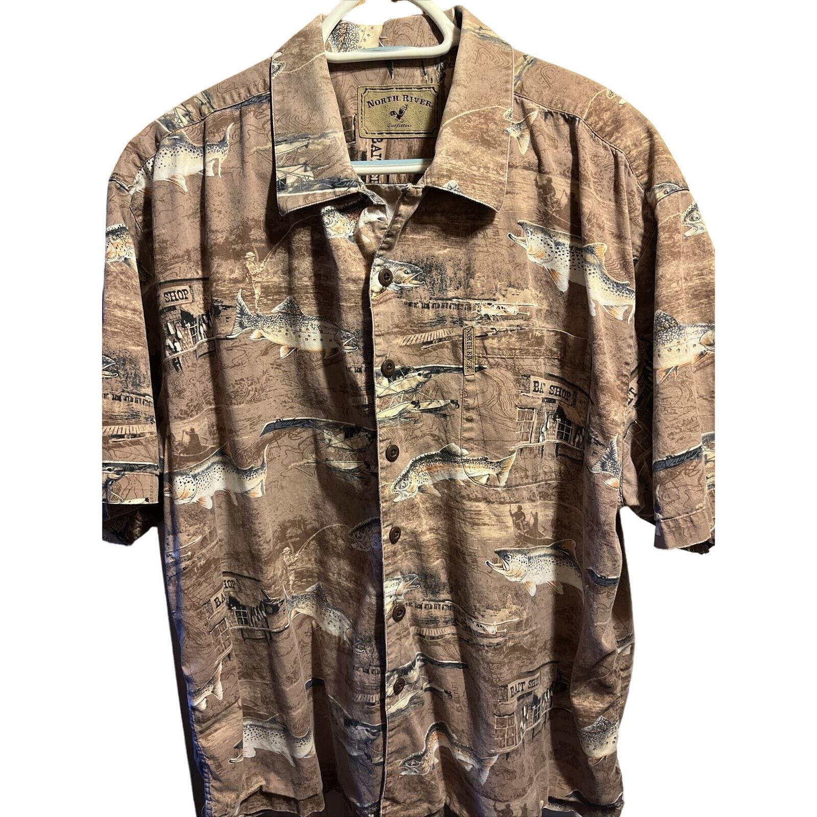 North River Outfitters North River Outfitters Shirt Men XL Brown Bait Shop Fish EUC Size US XL / EU 56 / 4 - 1 Thumbnail