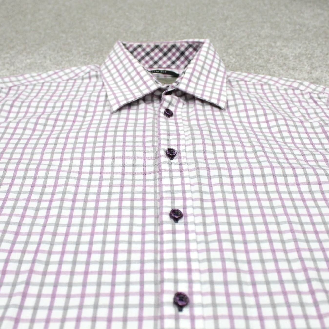 Vintage Jhane Barnes Shirt Mens Large Purple/Black/White Slim Fit 100% Cotton L/S Button-Down Shirt Size US L / EU 52-54 / 3 - 4 Thumbnail