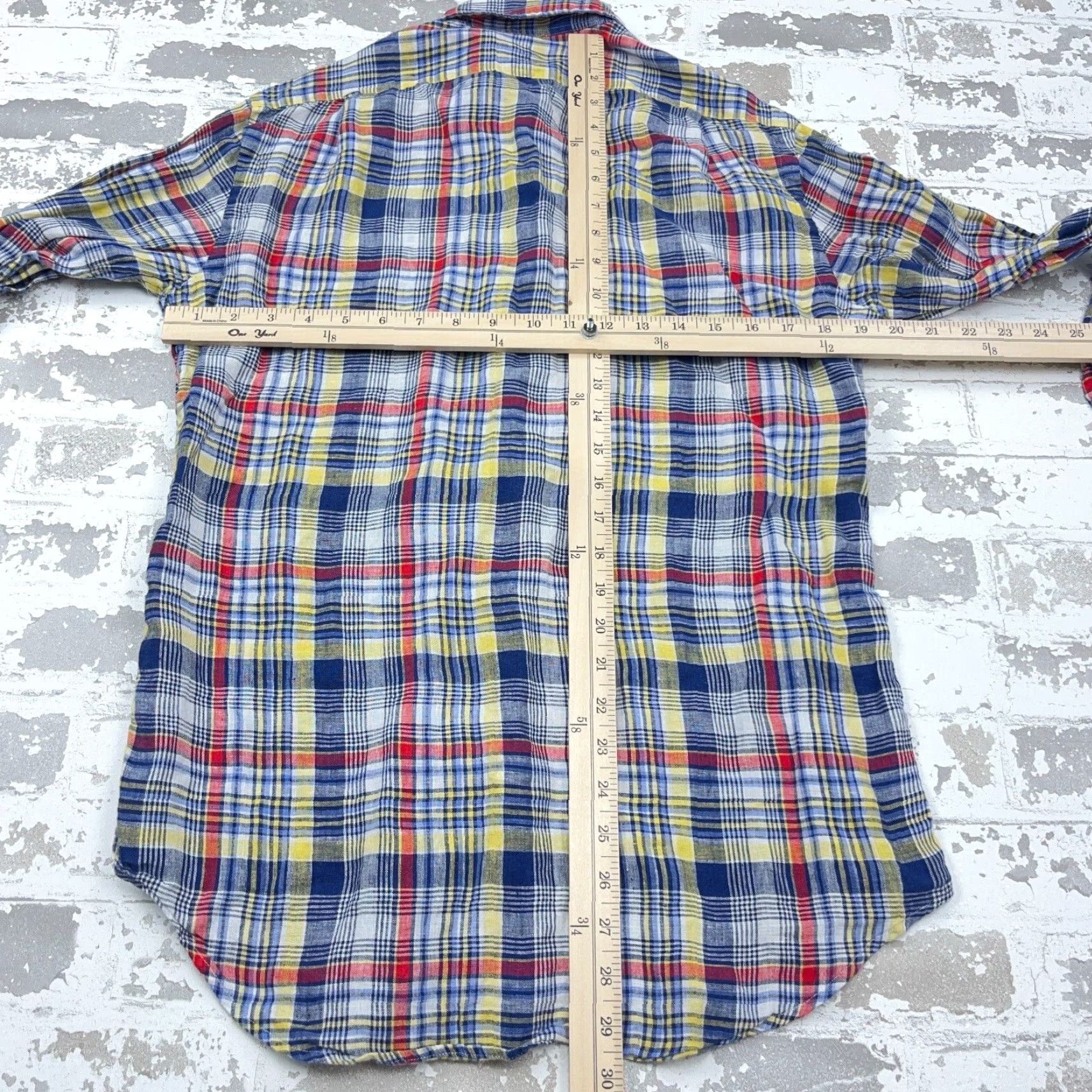 Polo Ralph Lauren Vintage Polo Ralph Lauren Shirt Men Small Blue Red Plaid Button-Up Linen Dress Casual Elegant Size 36R - 6 Thumbnail