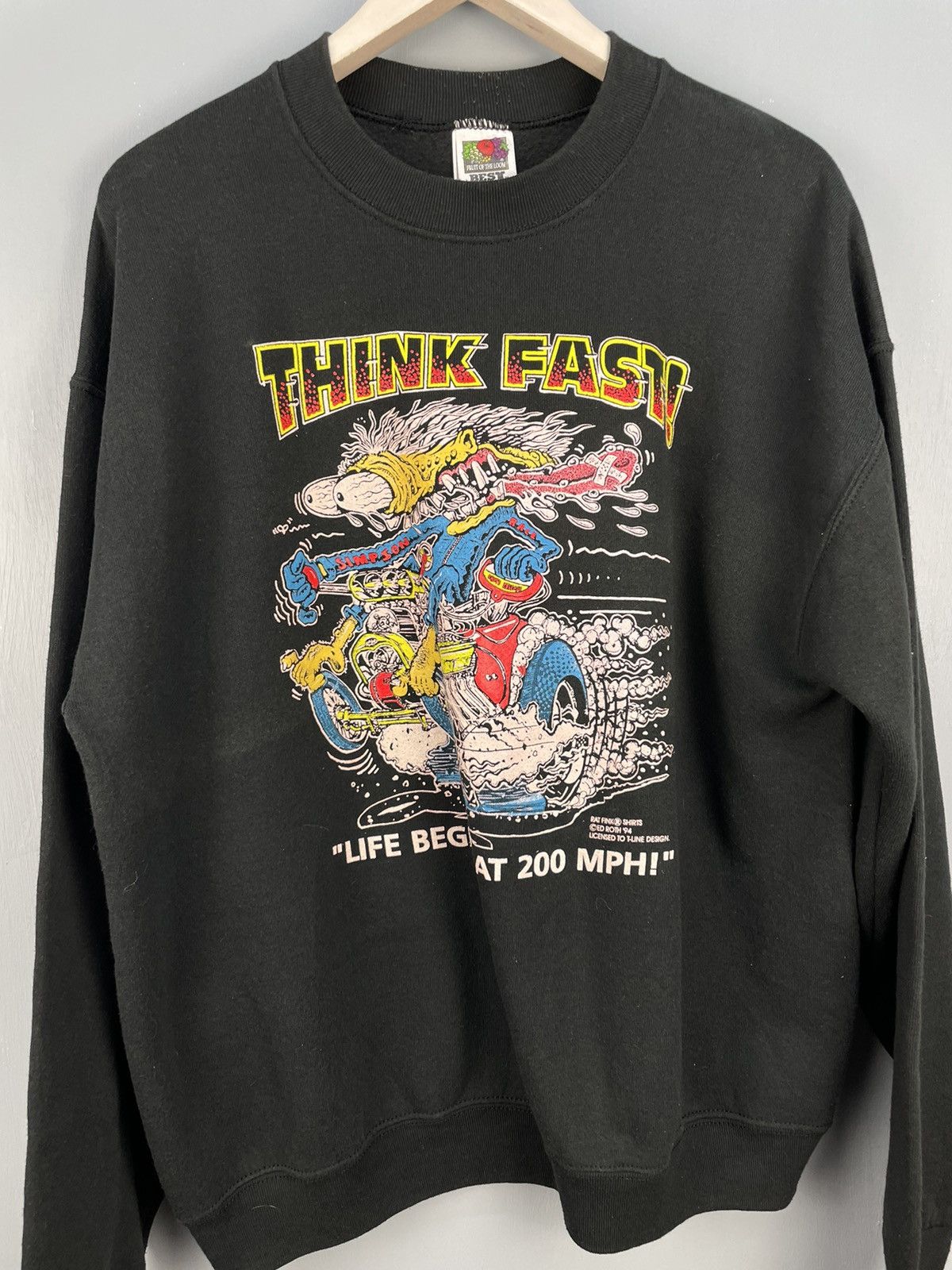 Vintage Vintage 90s Rat Fink Think Fast! Ed Roth design sweatshirt Size US L / EU 52-54 / 3 - 3 Thumbnail