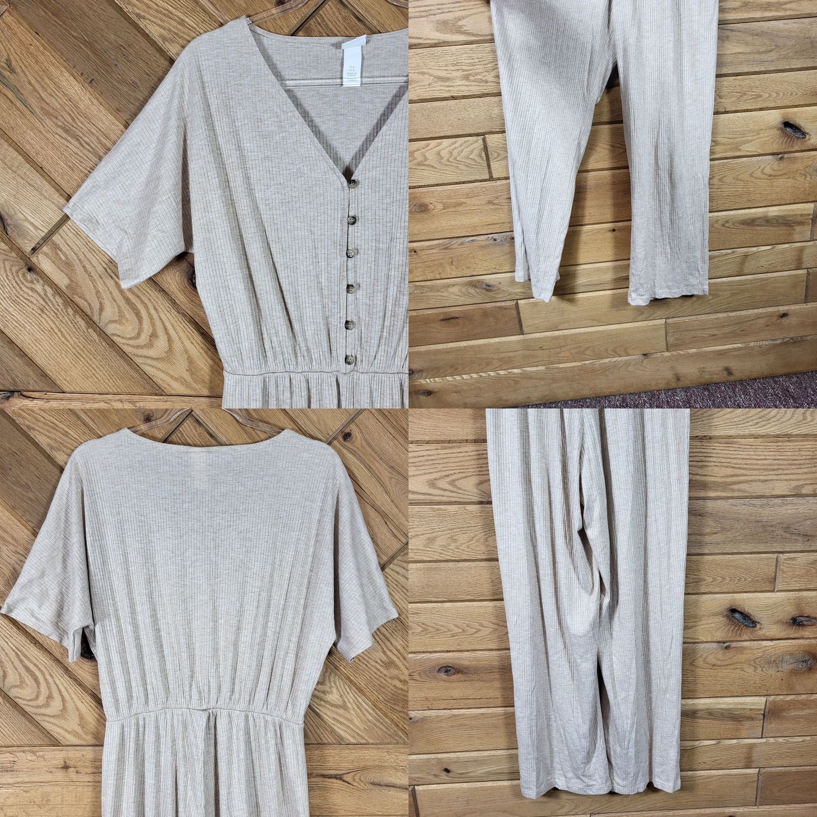 H&M H&M Womens Beige Short Sleeve Button Front Jumpsuit Size M V-Neck Ribbed Casual Shirt? Size 32" / US 10 / IT 46 - 8 Thumbnail