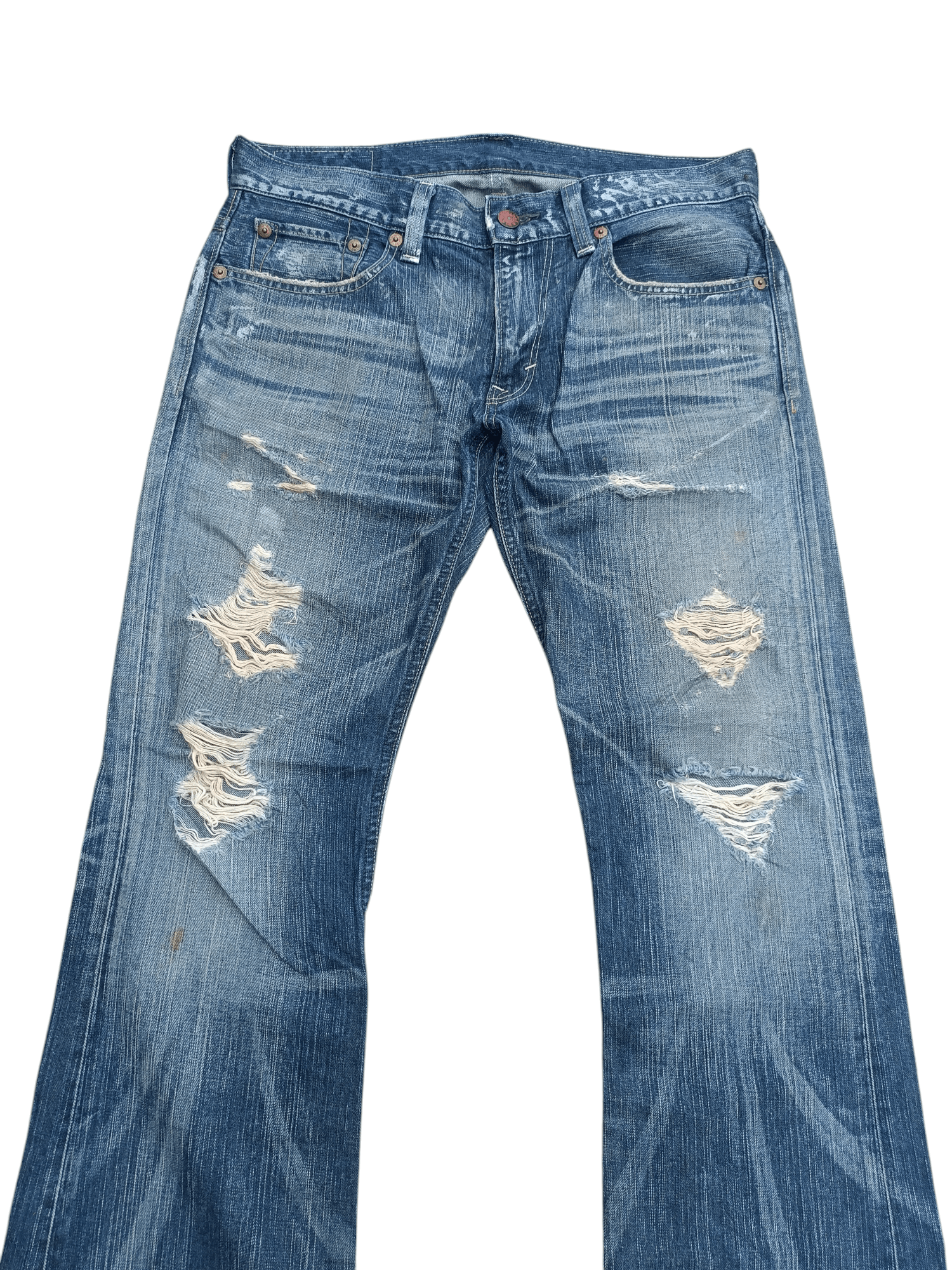 Edwin FLARED Edwin 503 Blue Trip Dirty Mud Wash Distressed Jeans Size US 35 - 7 Thumbnail