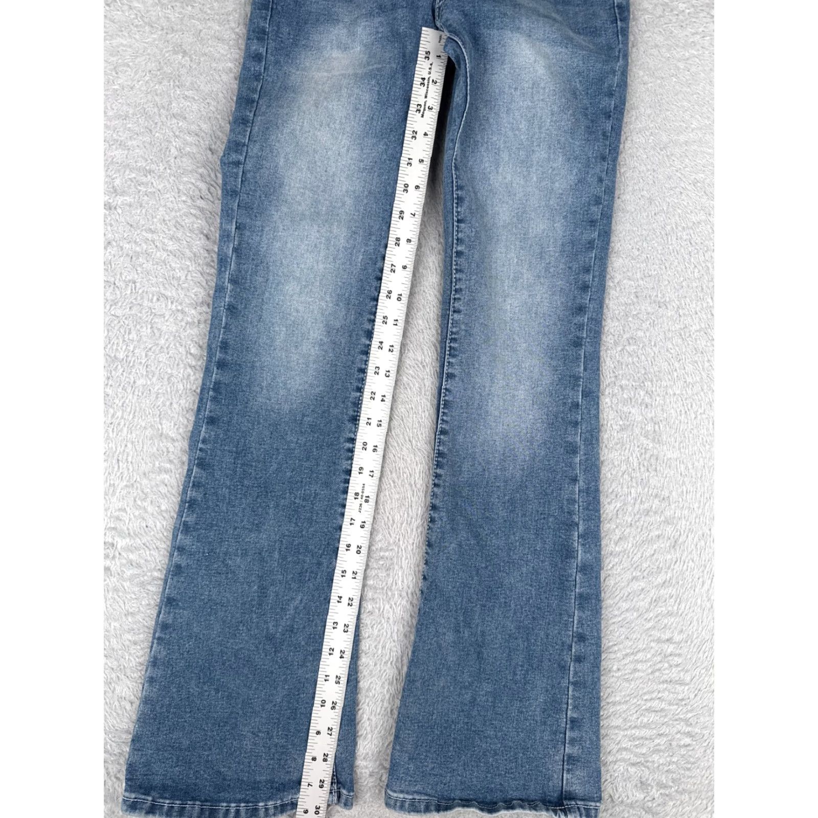 Shein Shein Jeans Women's Blue Denim Flare Mid Rise 23x30 5-Pocket Embroidered Cotton Blend Zip Zipper Blanket: N/A Size 26" / US 2 / IT 38 - 7 Thumbnail