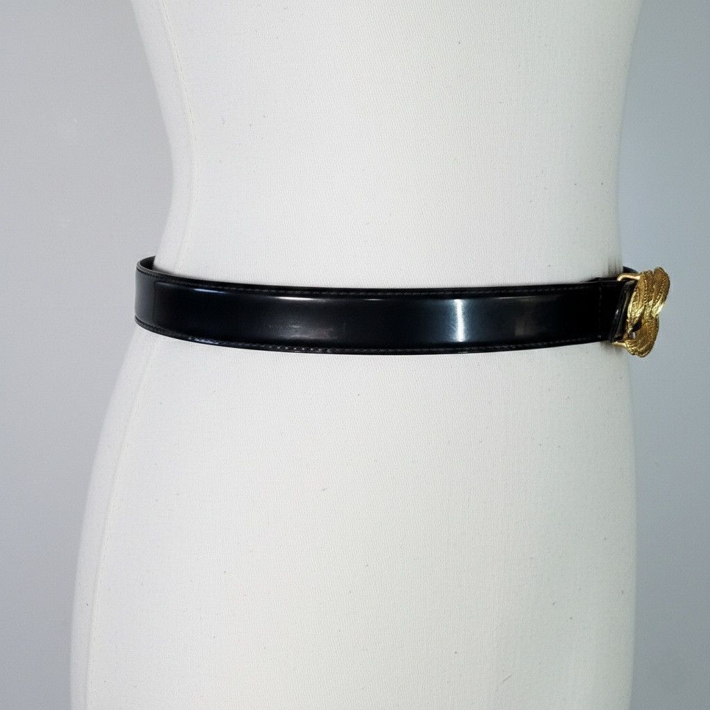Other Crown Pacific 30-34" Belt Vintage Patent Leather Black Gold Size ONE SIZE - 6 Thumbnail