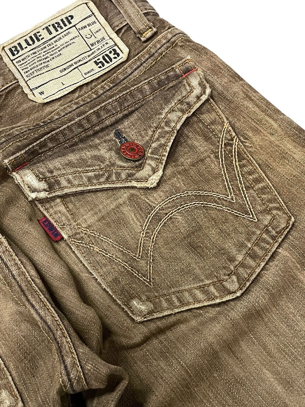 Edwin × Japanese Brand × Vintage Edwin 503 Flare Faded Brown Whiskers Jeans Size US 32 / EU 48 - 19 Thumbnail