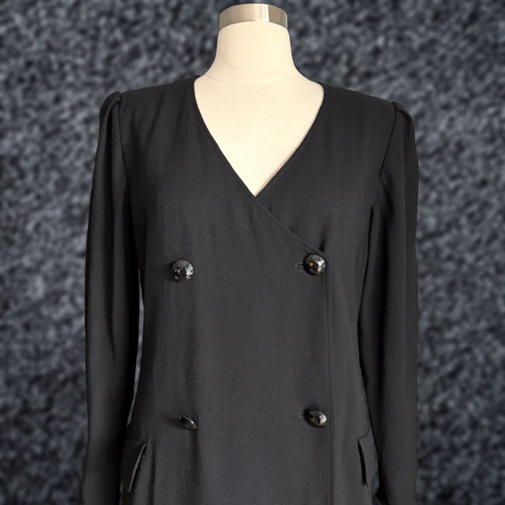 Valentino VINTAGE Valentino Miss V Black Wool Crepe Double Breasted Sheath Dress Sz 10 Size L / US 10 / IT 46 - 1 Thumbnail