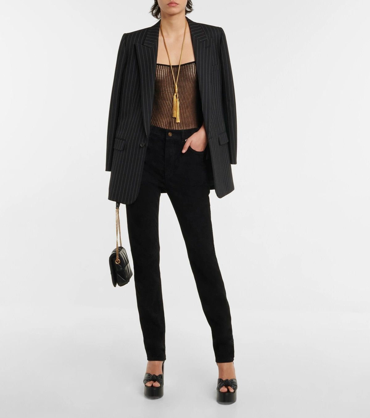 Saint Laurent Paris o1s1wg110924 Ribbed-Knit Linen and Silk Tank Top in Black Size L / US 10 / IT 46 - 2 Thumbnail