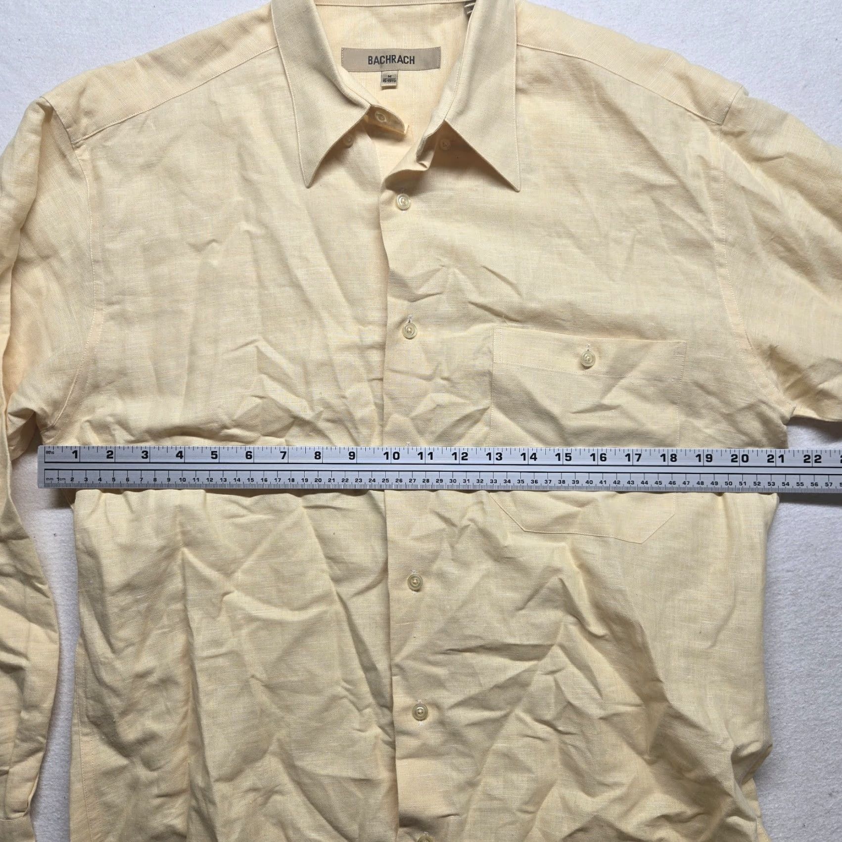 Vintage BACHRACH Shirt Adult Medium 15.5 Yellow Solid Dress Shirt, Button Up, 100% Cotton, Mens, 15.5 Neck, Barrel Cuff, Regular Fit, Office Workwear Size US M / EU 48-50 / 2 - 4 Thumbnail