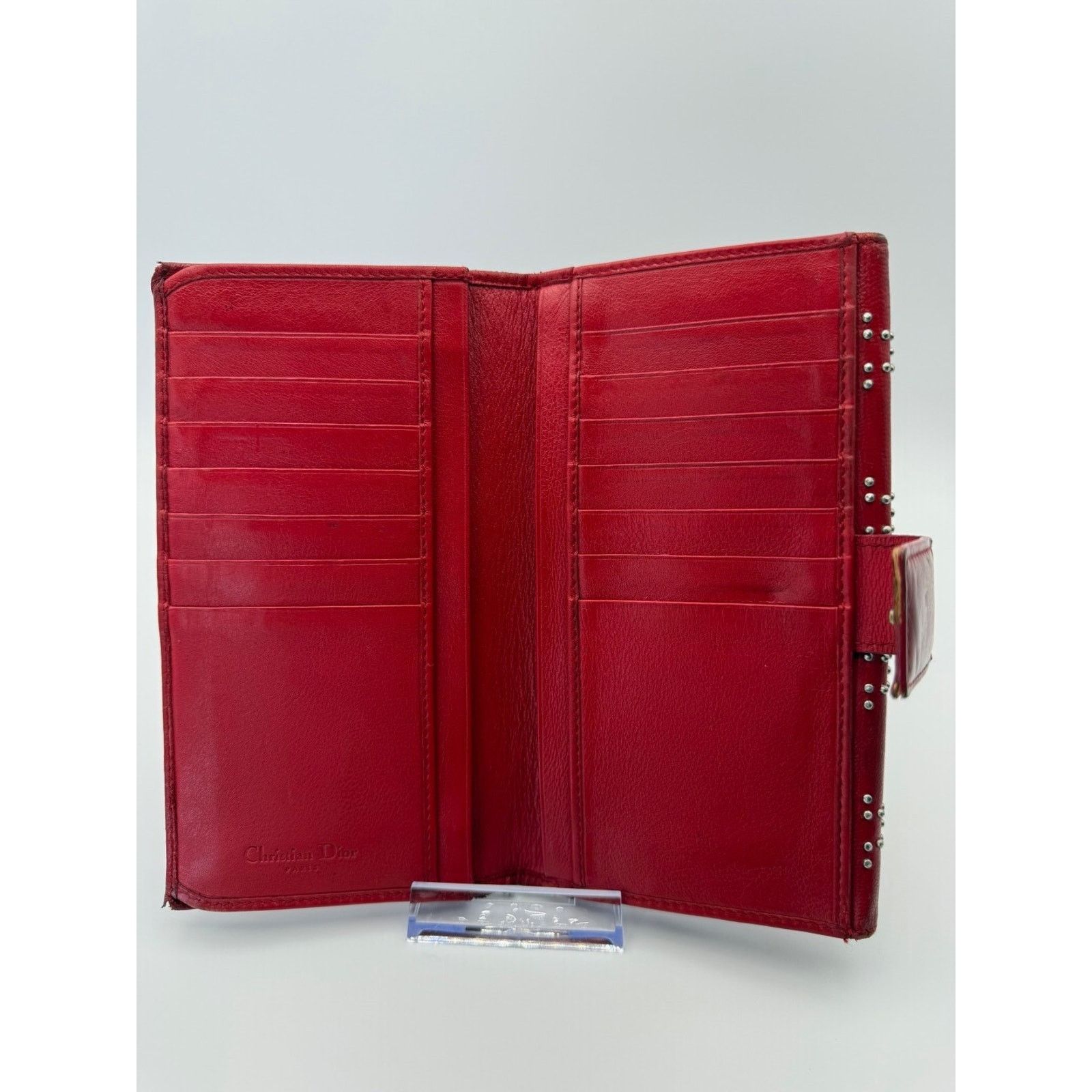 Dior Christian Dior Lady Dior Red Wallet Cannage Studded Lambskin Size ONE SIZE - 3 Thumbnail