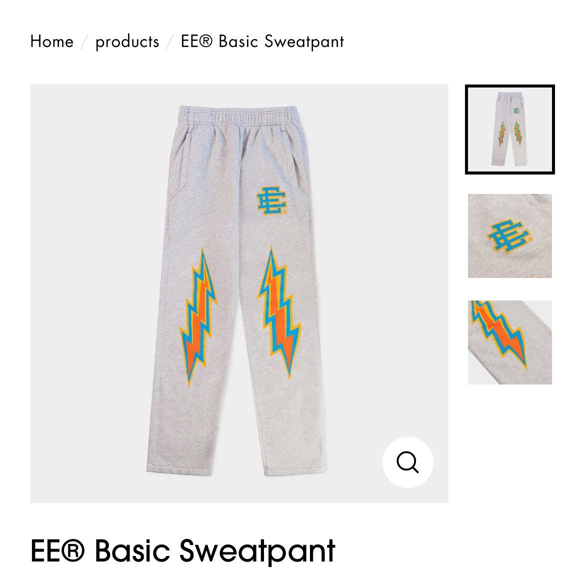 image of Eric Emanuel Ee Grey Aqua Lightning Bolt Sweatpants Large, Men's (Size 32)