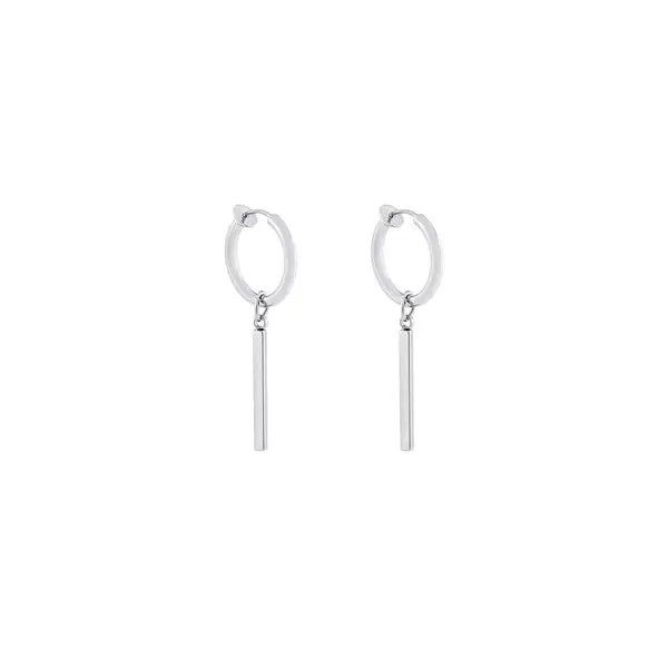 Jewelry Minimalist Silver Earrings – Circle & Bar Pendant Size ONE SIZE - 6 Thumbnail