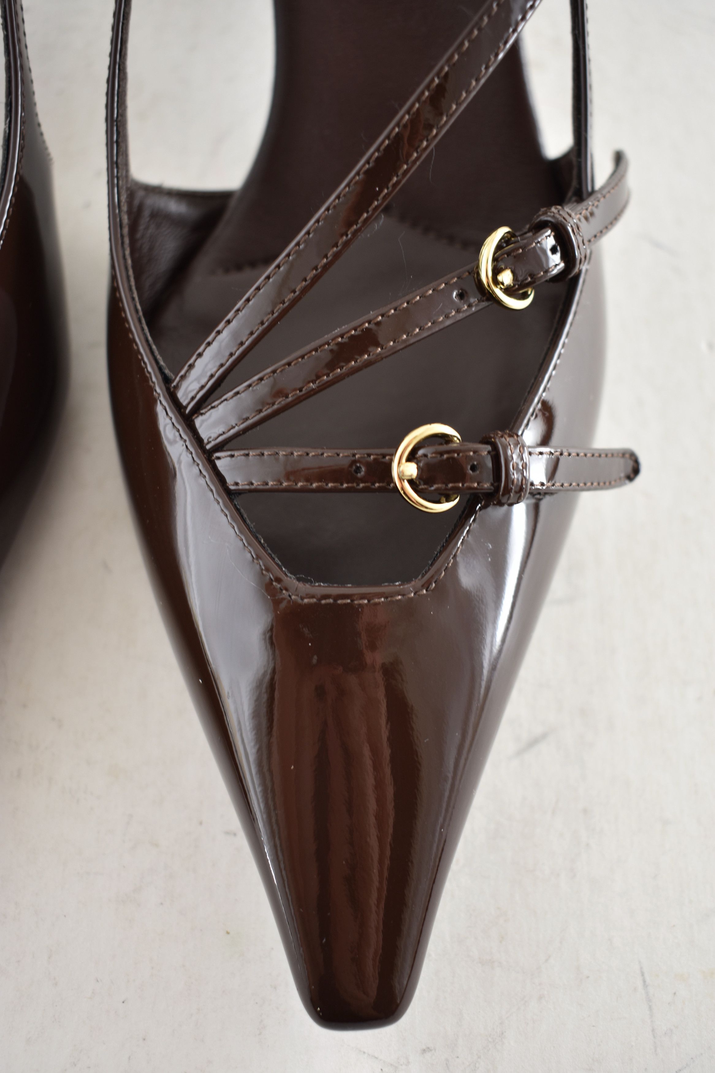 Miu Miu 55 Patent Buckle Trio Pointed Slingback Kitten Heel Pump 36 Size US 6 / IT 36 - 9 Thumbnail