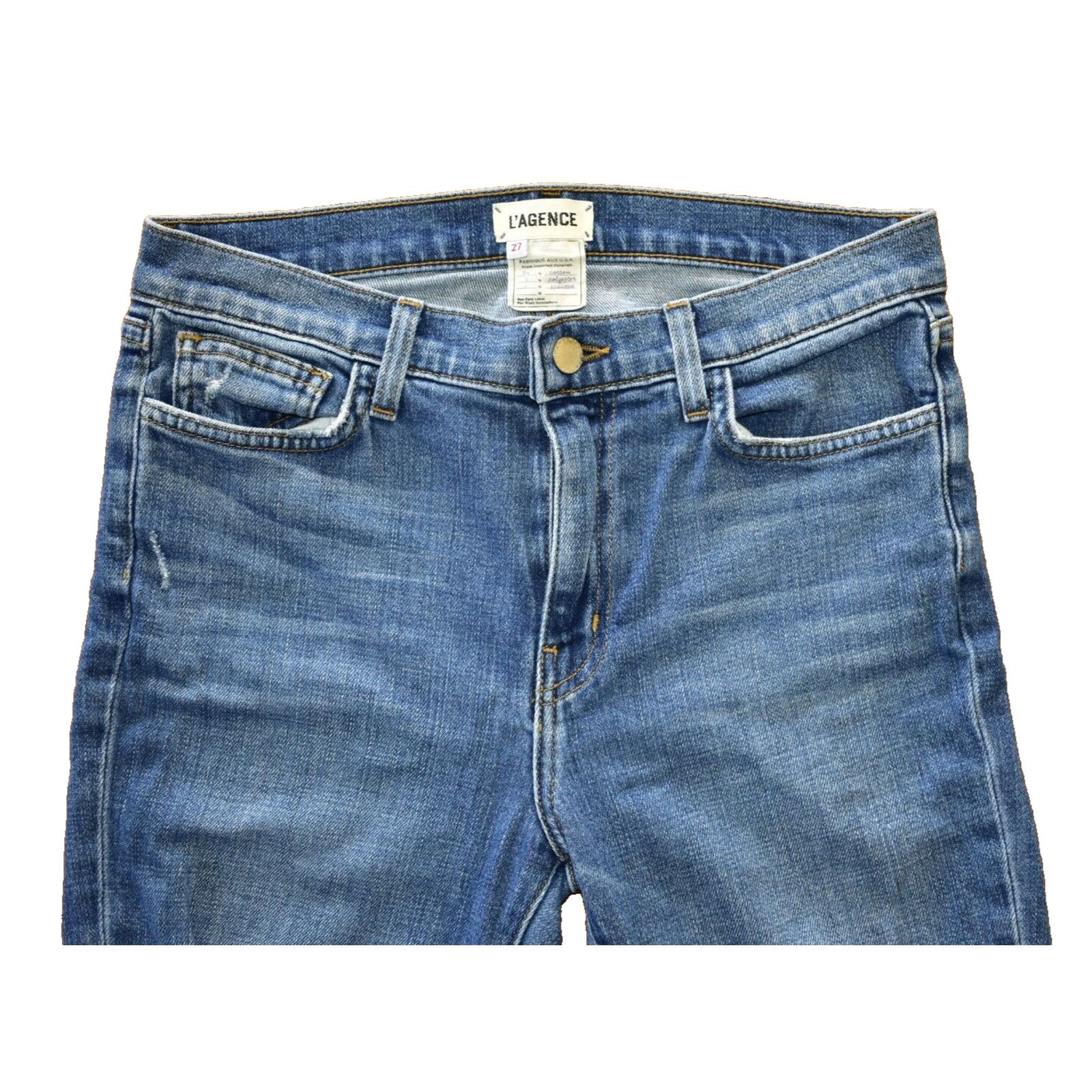 L'AGENCE LAGENCE Marcelle Blue Distressed Slim High Rise Jeans Sz 27 Size 27" / US 4 / IT 40 - 2 Thumbnail
