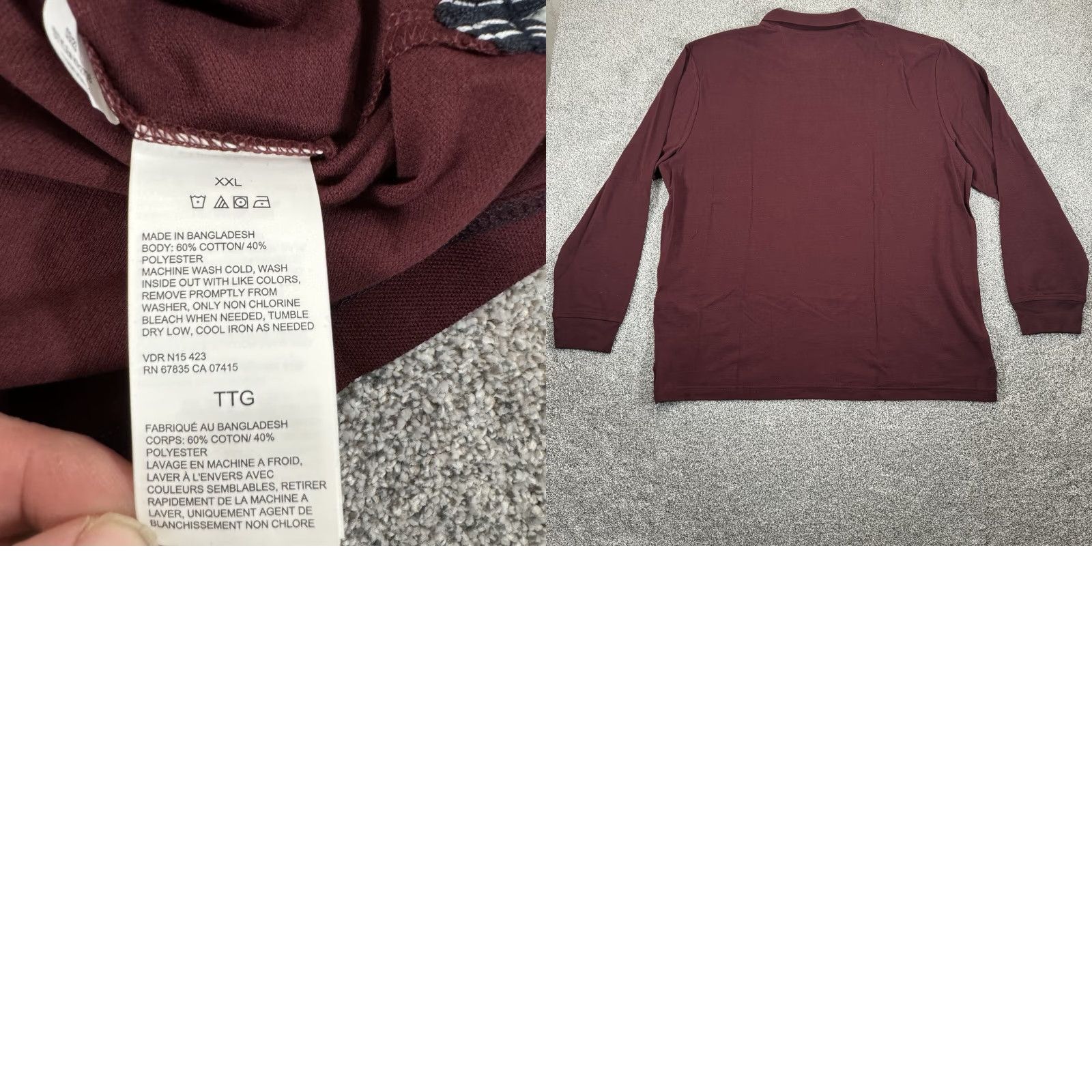 Nautica Nautica Polo Shirt Mens Long Sleeve Classic Fit 2XL Burgundy Cotton Polyester Preppy Academia Wine Size US XXL / EU 58 / 5 - 8 Thumbnail