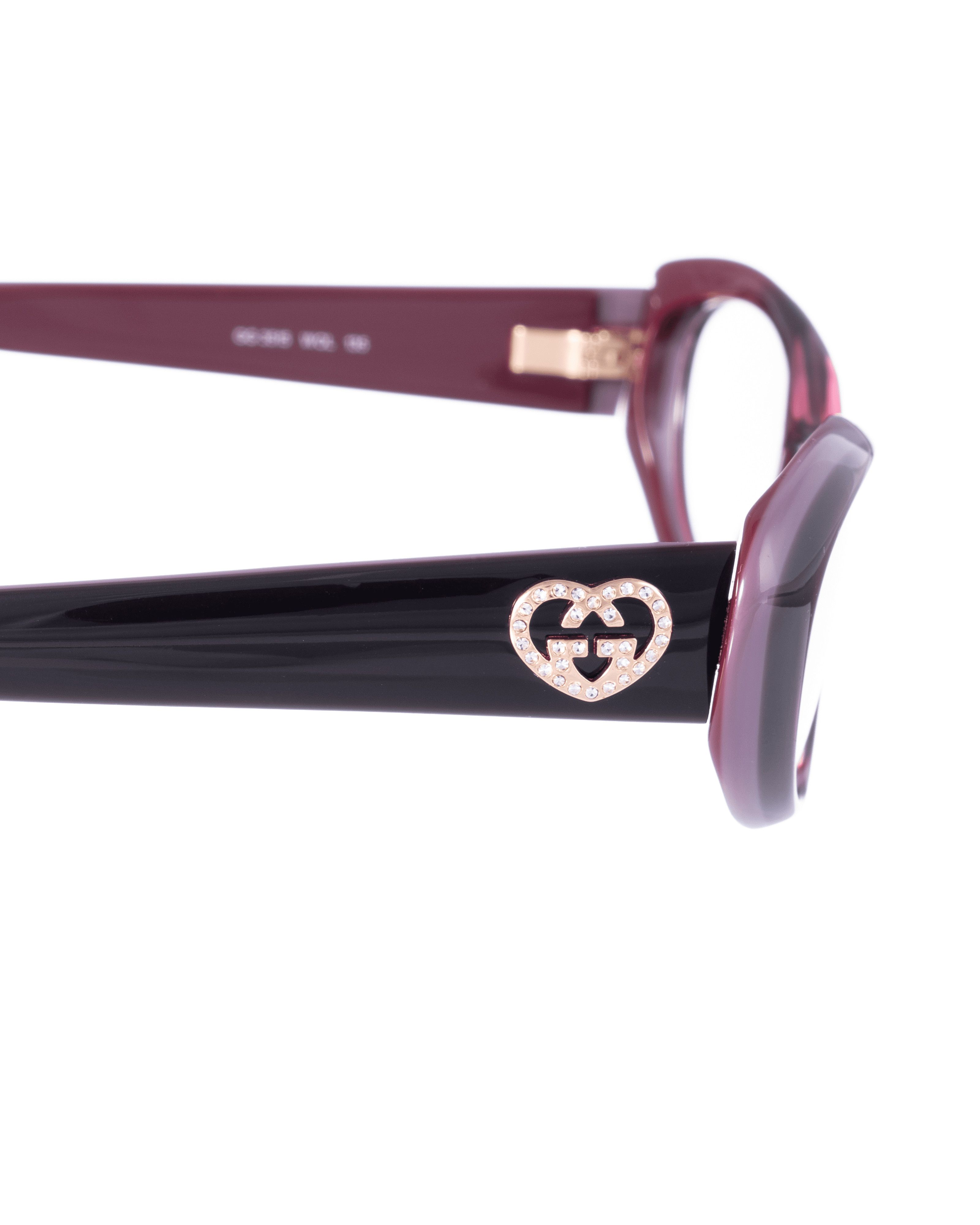 Gucci 00s Burgundy Violet Cat Eye Glasses With Heart Details
