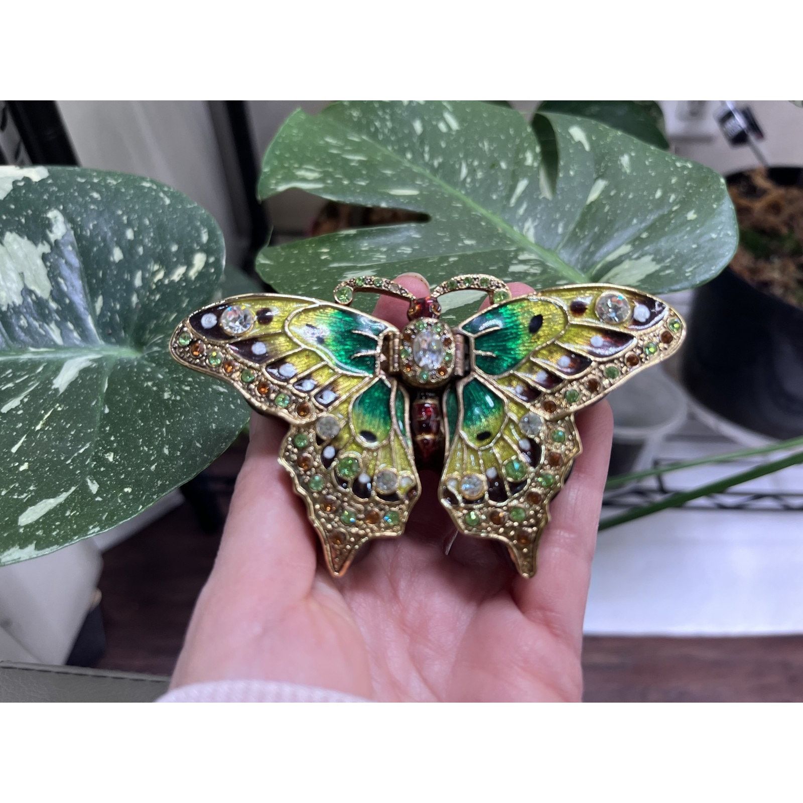 Other Vintage Enameled Yellow & Green Butterfly Trinket Box Size ONE SIZE - 4 Thumbnail