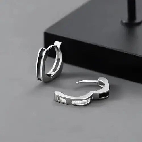 High Sport × Jewelry × Sterling Silver 925 Silver Plated Geometry Hoop Earrings for Men Women Size ONE SIZE - 4 Thumbnail