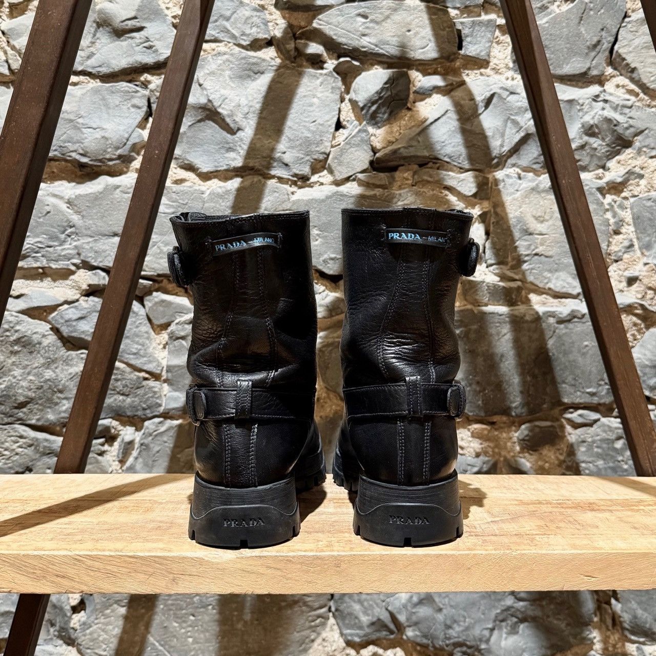 Prada Prada Black Leather Buckled Moto Boots Size US 11 / IT 41 - 5 Thumbnail