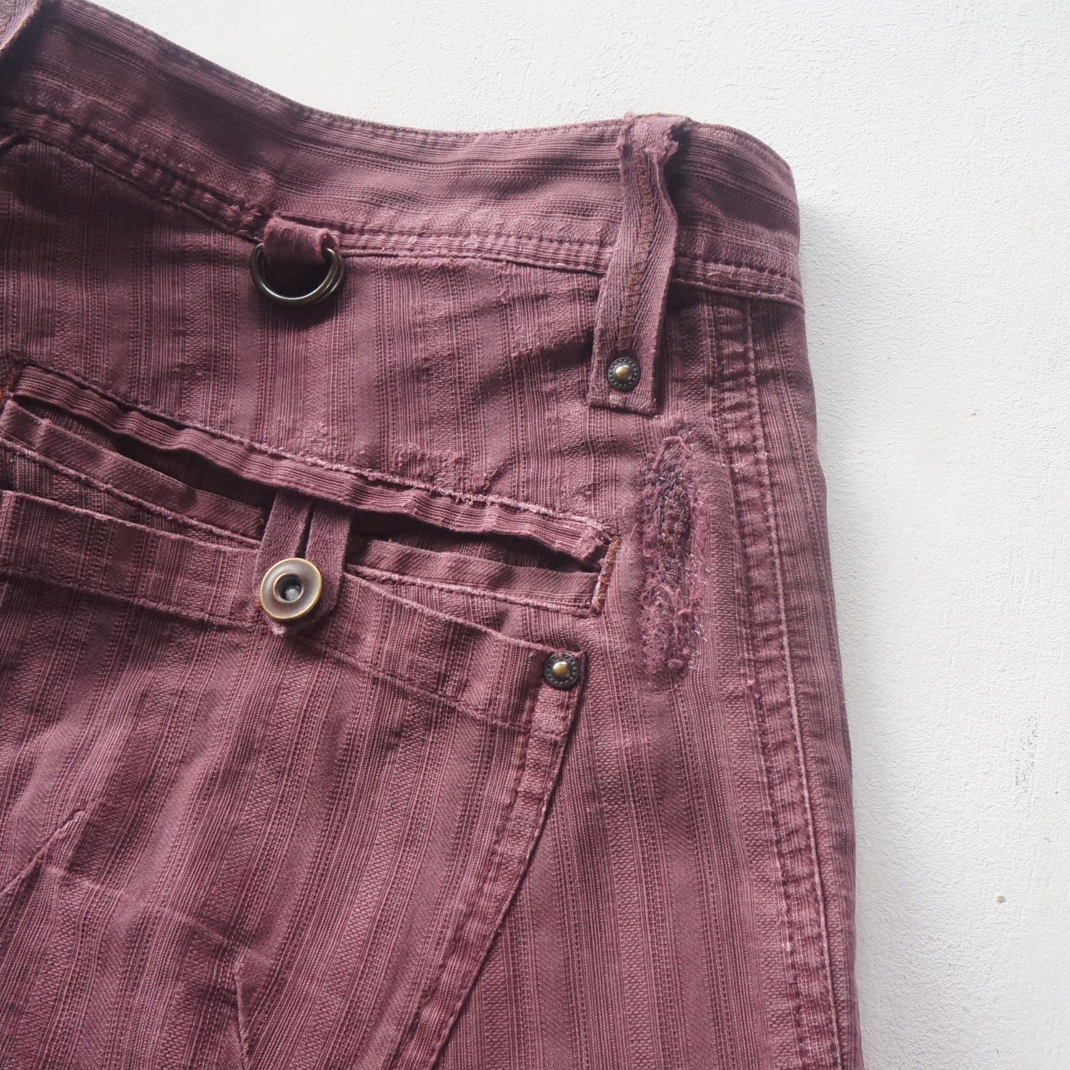 Japanese Brand × Vintage OilCake Multi Pockets Distressed Faded Maroon Cargo Pants Size 29" - 7 Thumbnail